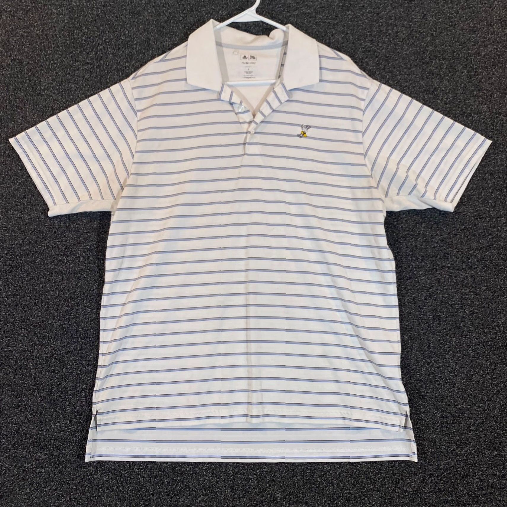 Adidas WINGED FOOT Polo Shirt Mens L White Blue Adidas Striped Performance Sport Golf Logo Shirt Size US L / EU 52-54 / 3 - 2 Thumbnail
