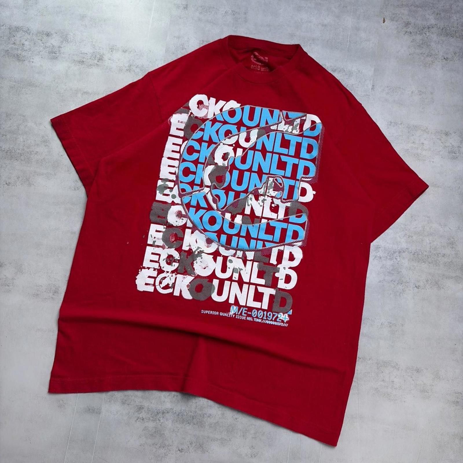 Ecko Unltd. Y2K Red Ecko Unltd Grunge Distressed Skater T-Shirt Size US L / EU 52-54 / 3 - 2 Thumbnail