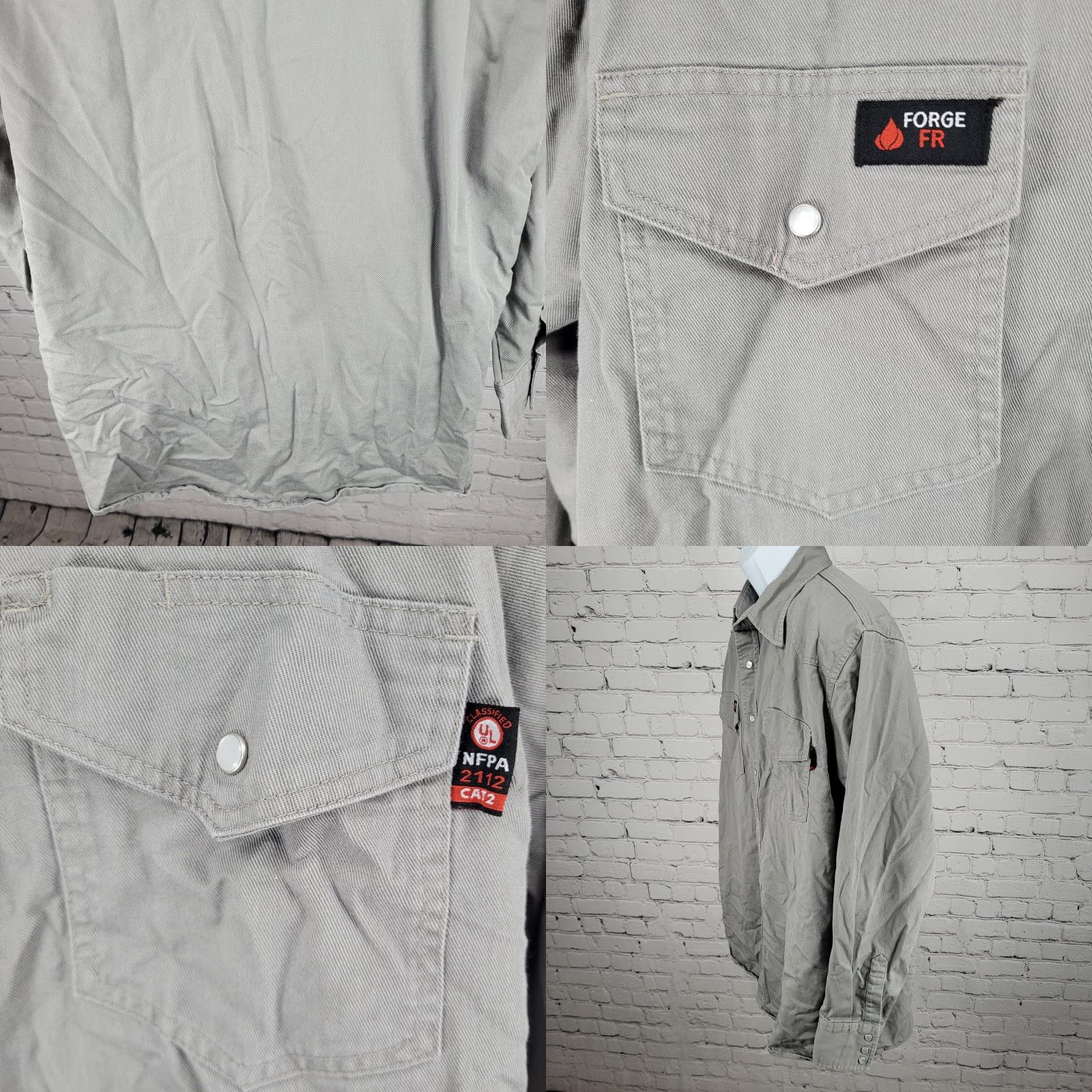 Vintage Forge Shirt Long Sleeve Pearl Snap Flame Resistant Workwear XLT Adult Gray Size US XL / EU 56 / 4 - 8 Thumbnail