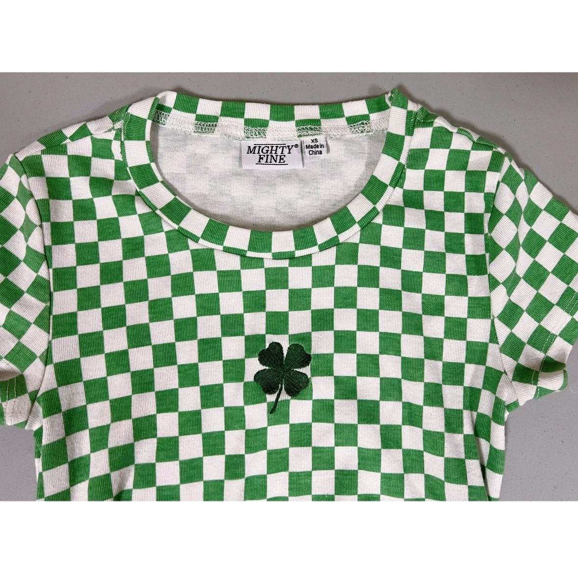 Mighty Healthy Green Checkered Print Shamrock Ruched Tee T-Shirt Top XS ☘️✨ Size XS / US 0-2 / IT 36-38 - 5 Thumbnail