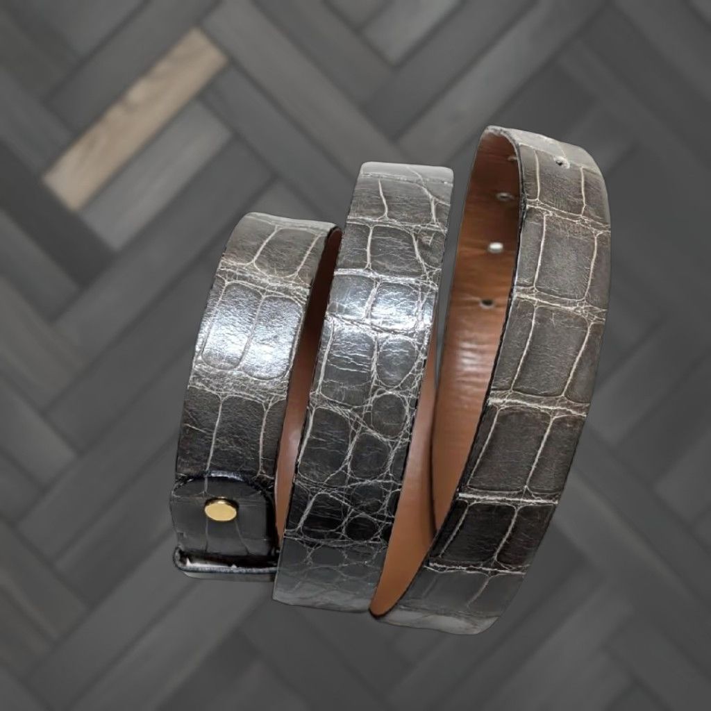Vintage ZILLI belt CROCODILE buckle 40 made in FRANCE brown/gray/green dress, Western belt Mens Size 40 Size 40 - 1 Thumbnail