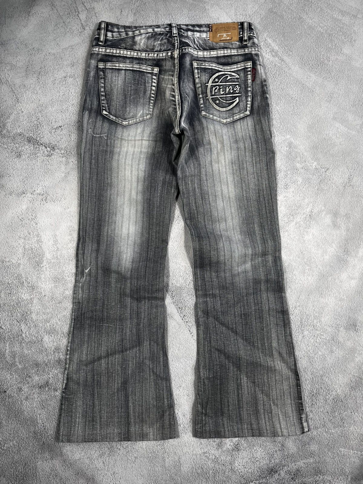 Japanese Brand × Vintage Vintage Y2K Japanese faded striped flared denim jeans 29 Size 29" - 1 Thumbnail
