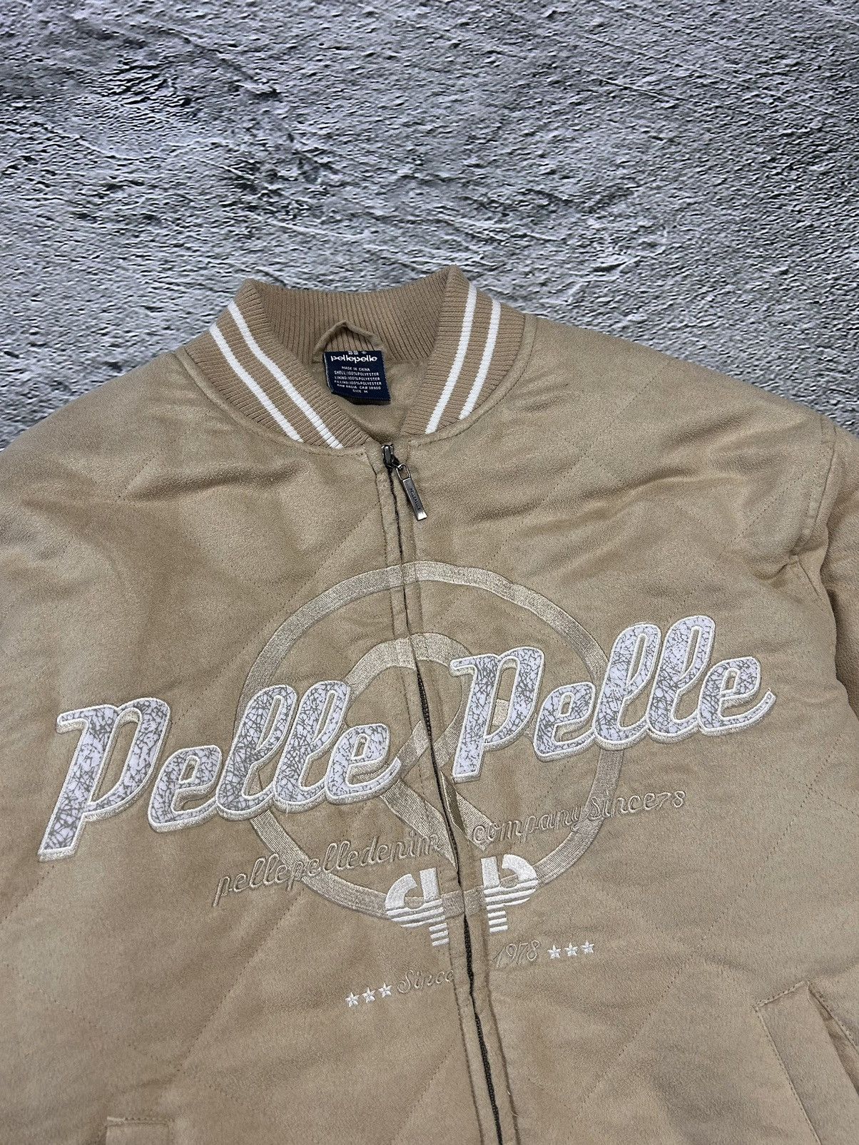 Marc Buchanan Pelle Pelle jacket big logo 90s beige bomber varsity Size US XL / EU 56 / 4 - 3 Thumbnail
