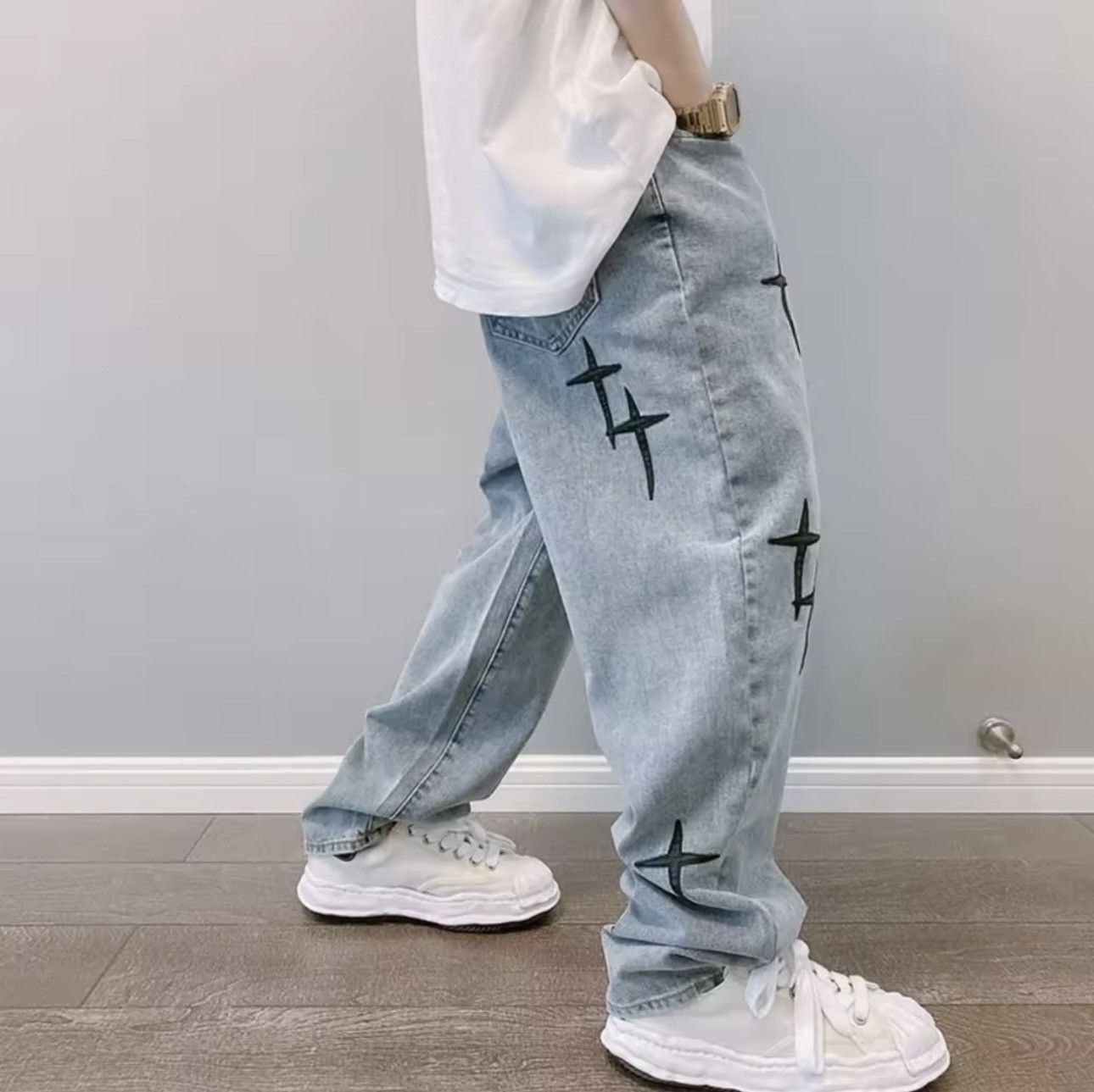 Other Blue Jeans With Black Stars Stiched Size US 36 / EU 52 - 3 Thumbnail