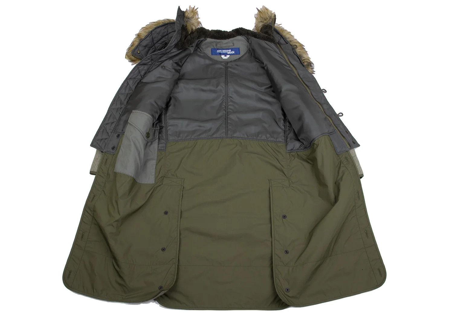 Junya Watanabe Military-Style Fur-Trimmed Hoodie Coat in Khaki Size S Size US S / EU 44-46 / 1 - 13 Thumbnail