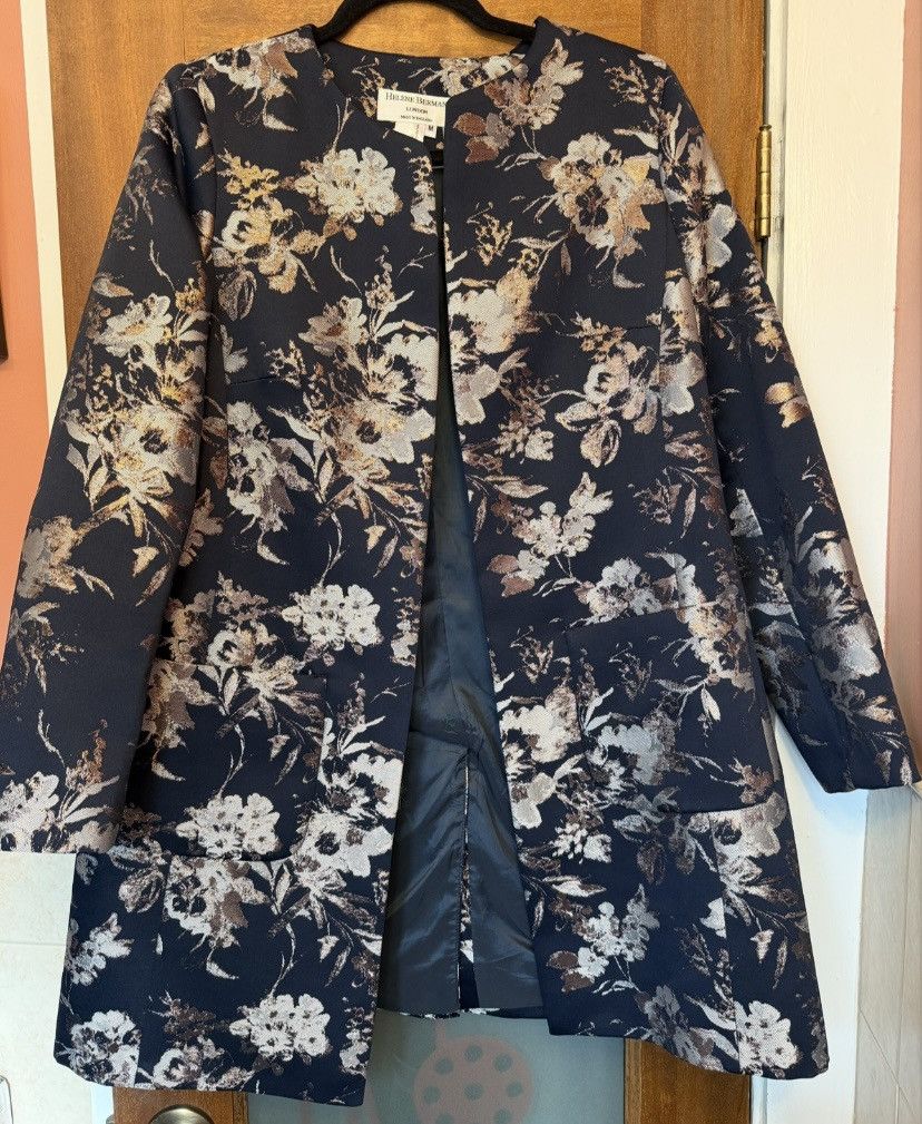 Other Helene Berman Navy Floral Gold Metallic Accent Open Jacket M Size M / US 6-8 / IT 42-44 - 1 Thumbnail