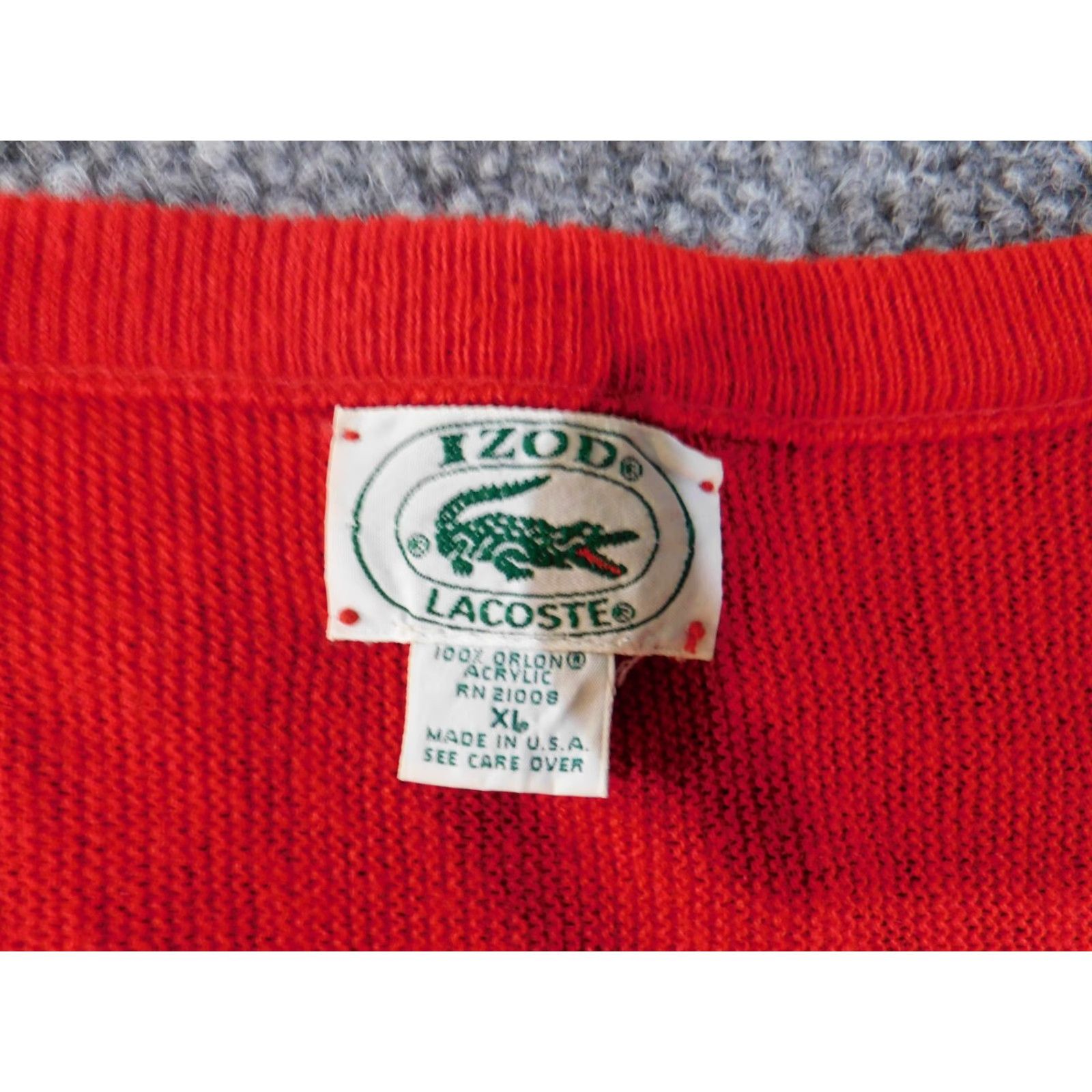 Lacoste Lacoste Sweater XL Mens V-Neck Red Acrylic Cable-Knit Full Zip Pullover Retro Vintage No Size US XL / EU 56 / 4 - 4 Thumbnail