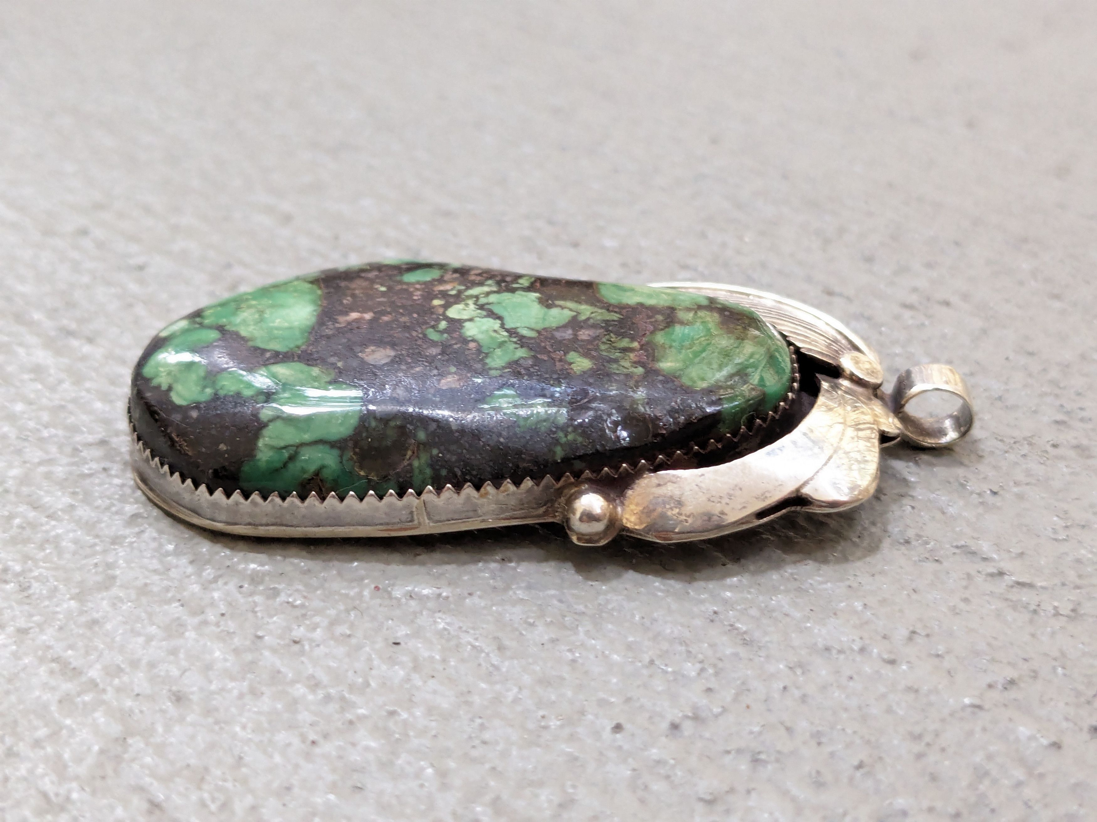 Jewelry Vintage Sterling Silver Pendant Turquoise Modern Leaf Size ONE SIZE - 4 Thumbnail