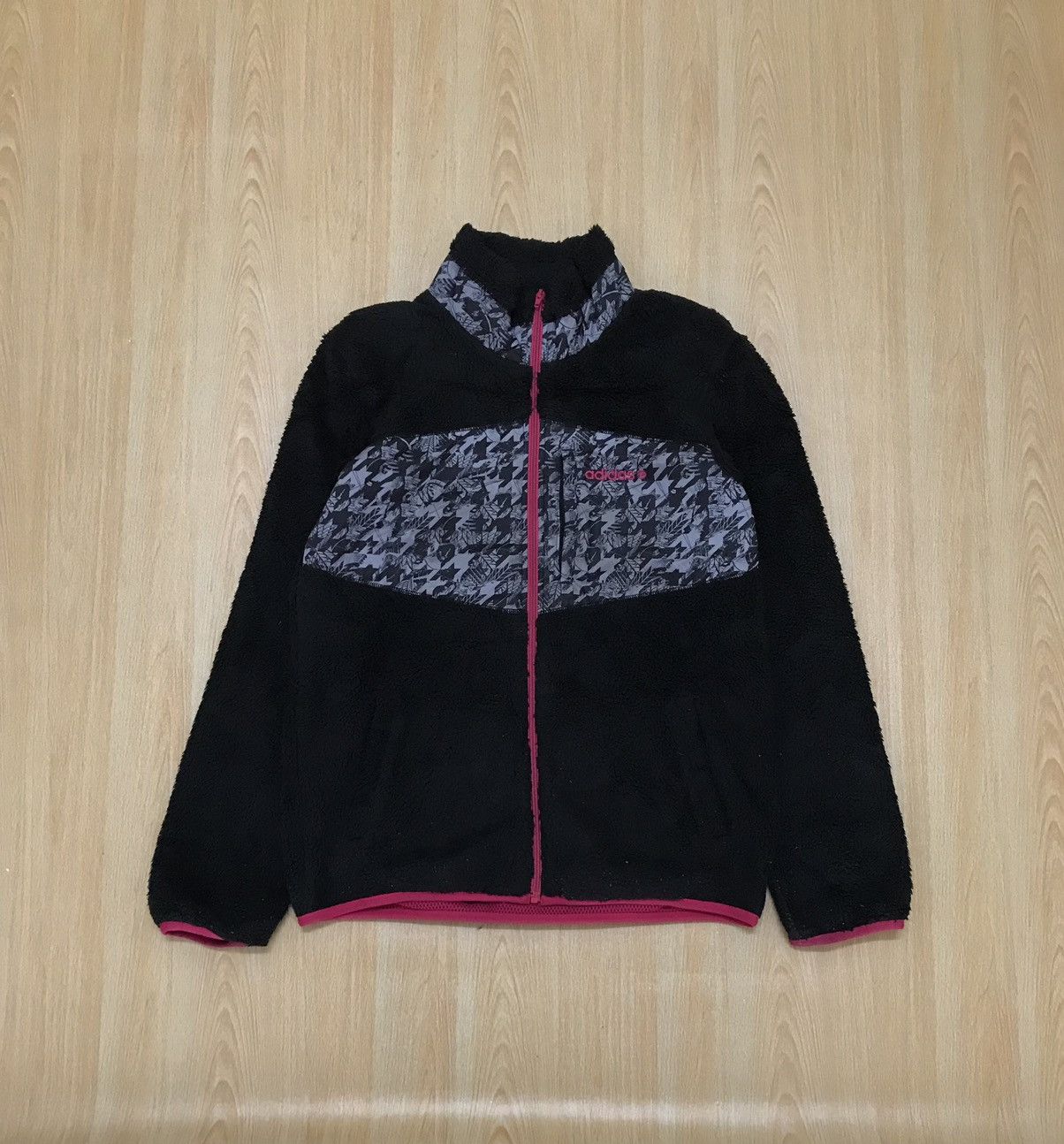 image of Adidas Black Camouflage Fleece Jacket, Men's (Size Medium)