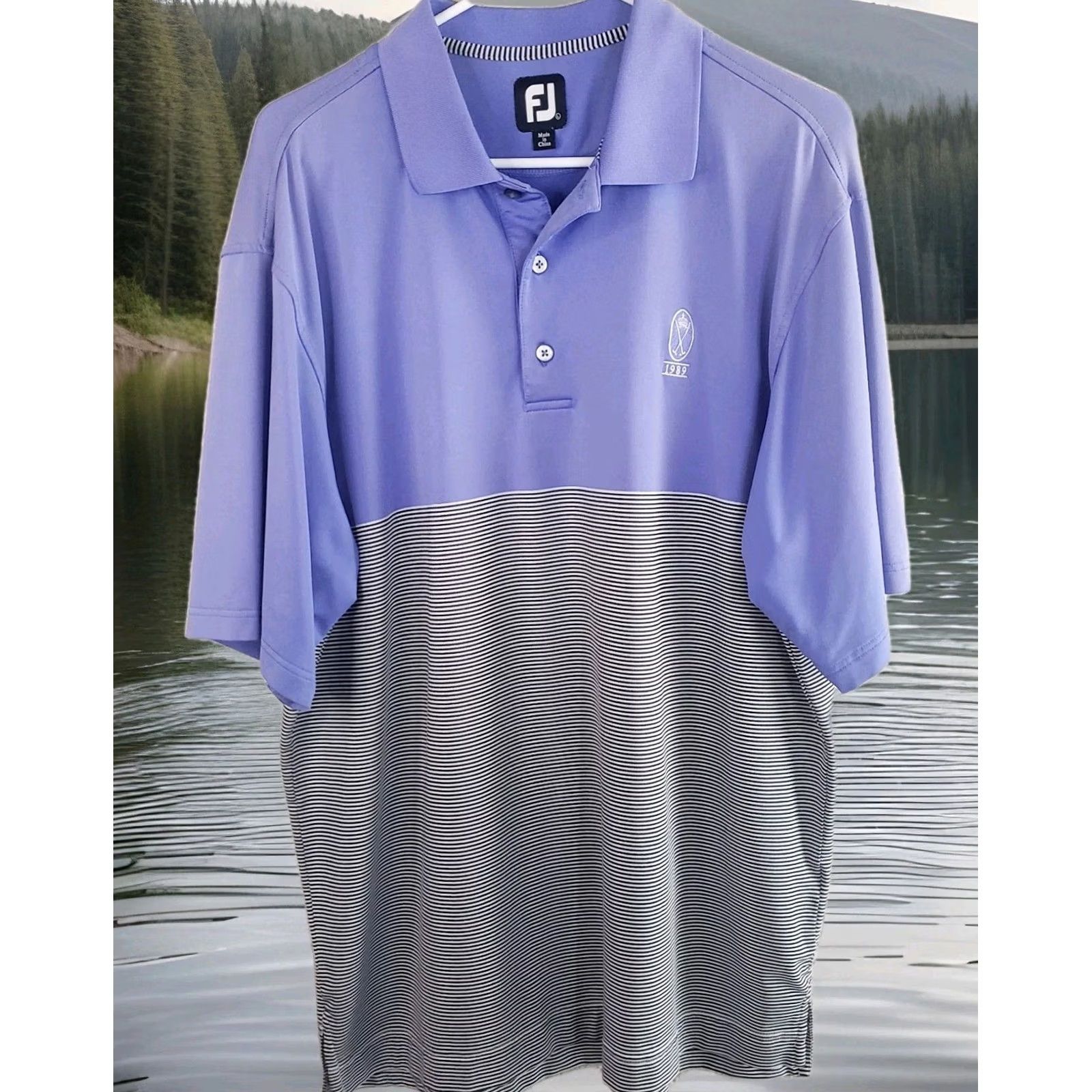 Footjoy FootJoy Polo Shirt Mens L Purple & Gray Striped Golf Performance Stretch Shirt Size US L / EU 52-54 / 3 - 2 Thumbnail