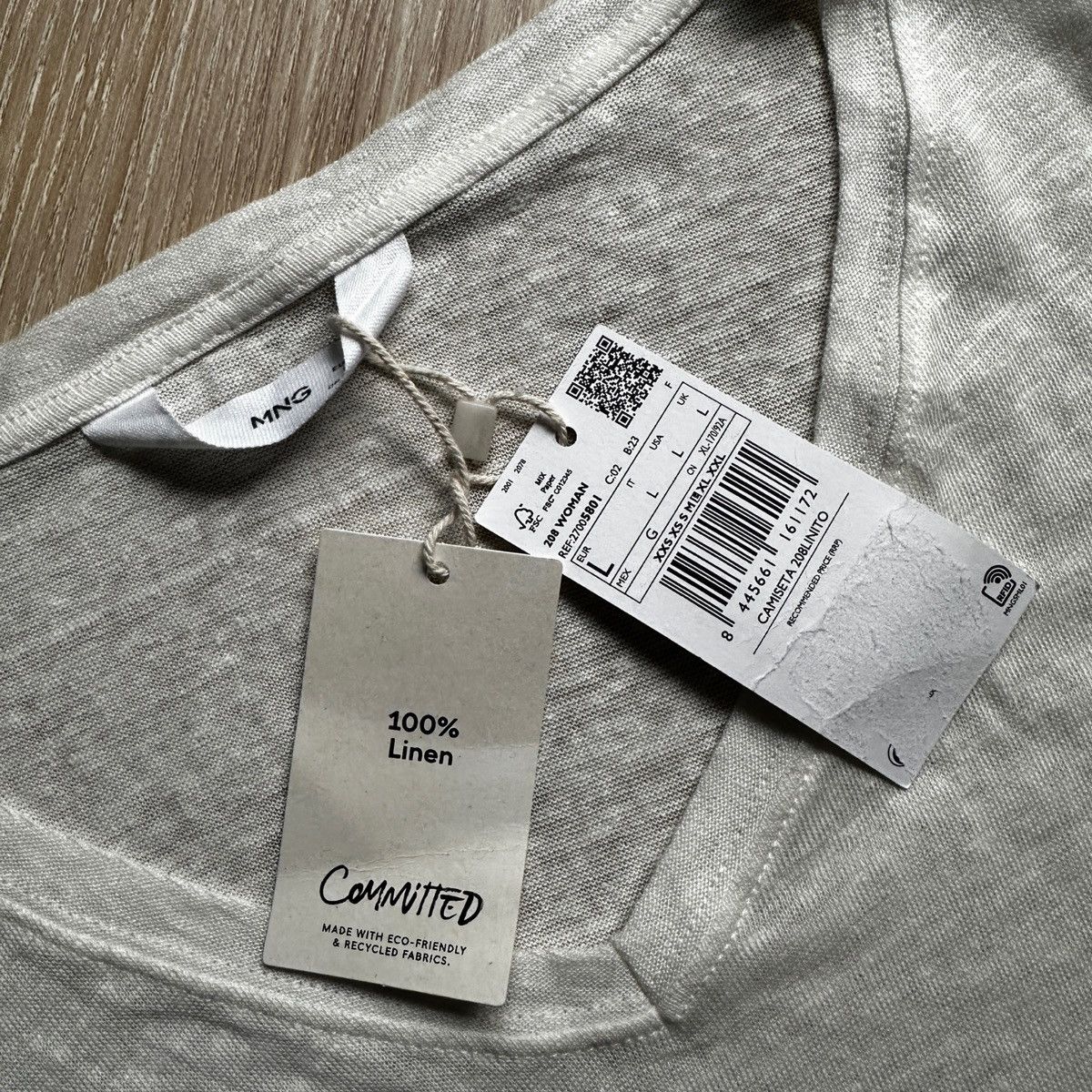 Mango MANGO MNG 100% Linen V-Neck T-Shirt Size L / US 10 / IT 46 - 4 Thumbnail