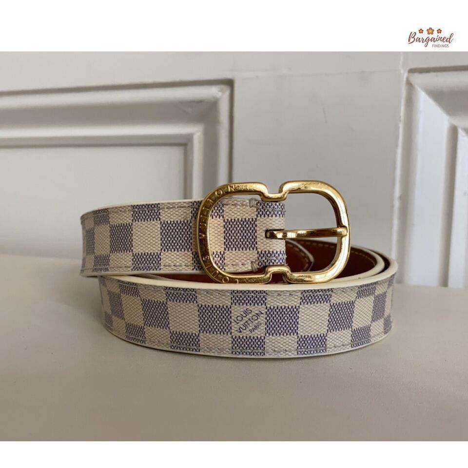 Louis Vuitton Louis Vuitton Damier Azur Leather Gold Butterfly Buckle Belt Size 30 - 1 Thumbnail