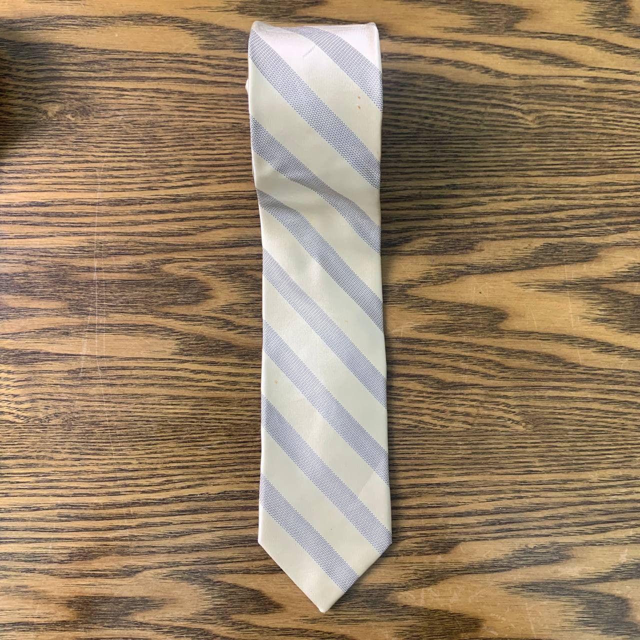 J Ferrar J.Ferar Light Grey & Ivory striped Necktie Size ONE SIZE - 1 Thumbnail