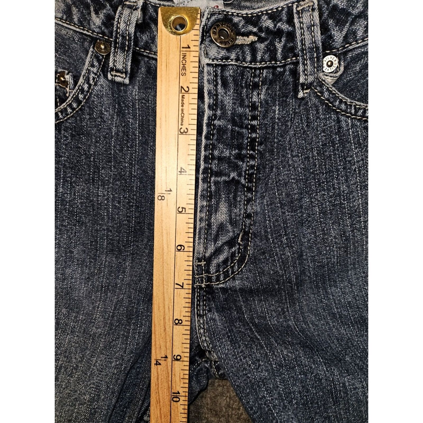 Silver Jeans Co. VINTAGE Silver Jeans Jeans Women's 29 Regular Mid Blue 90s Preppy Distressed Easy Care Inseam 32.5 Conference: Logo Button Womens Size 29" - 5 Thumbnail