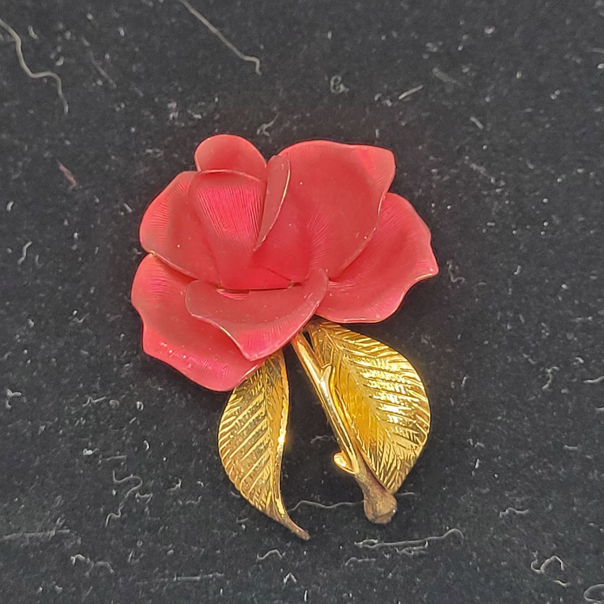 Vintage Vintage Signed Gerrito Red Satin Enamel Rose Brooch Pin Gold Size ONE SIZE - 1 Thumbnail