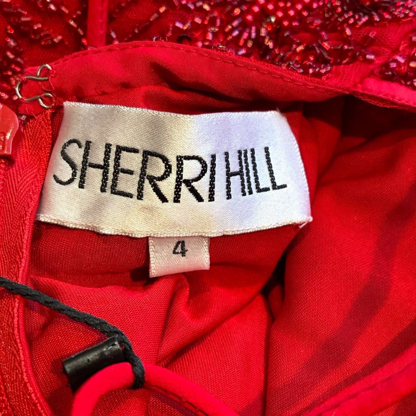 Vintage Sherri Hill Dress Short Red Sequin 55148 Off Shoulder A-Line NWT Size 4 Womens Feathers Prom NWT Size 27" / US 4 / IT 40 - 5 Thumbnail