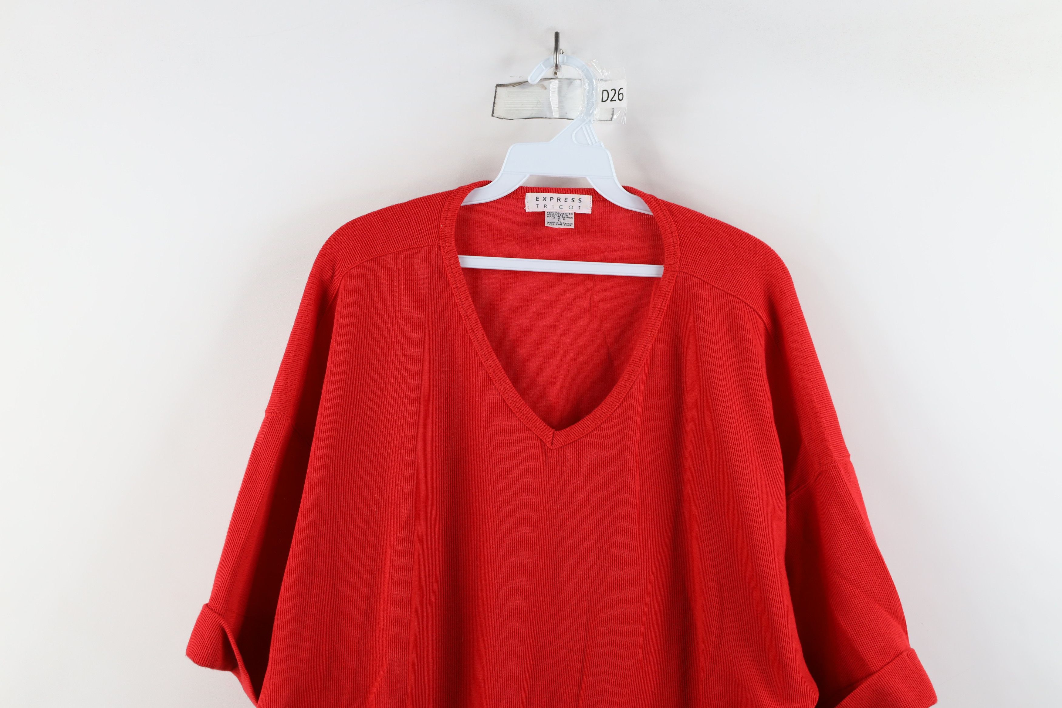 Express × Vintage Vintage 90s Express Baggy Thermal Ribbed Knit T-Shirt Red Size L / US 10 / IT 46 - 2 Thumbnail