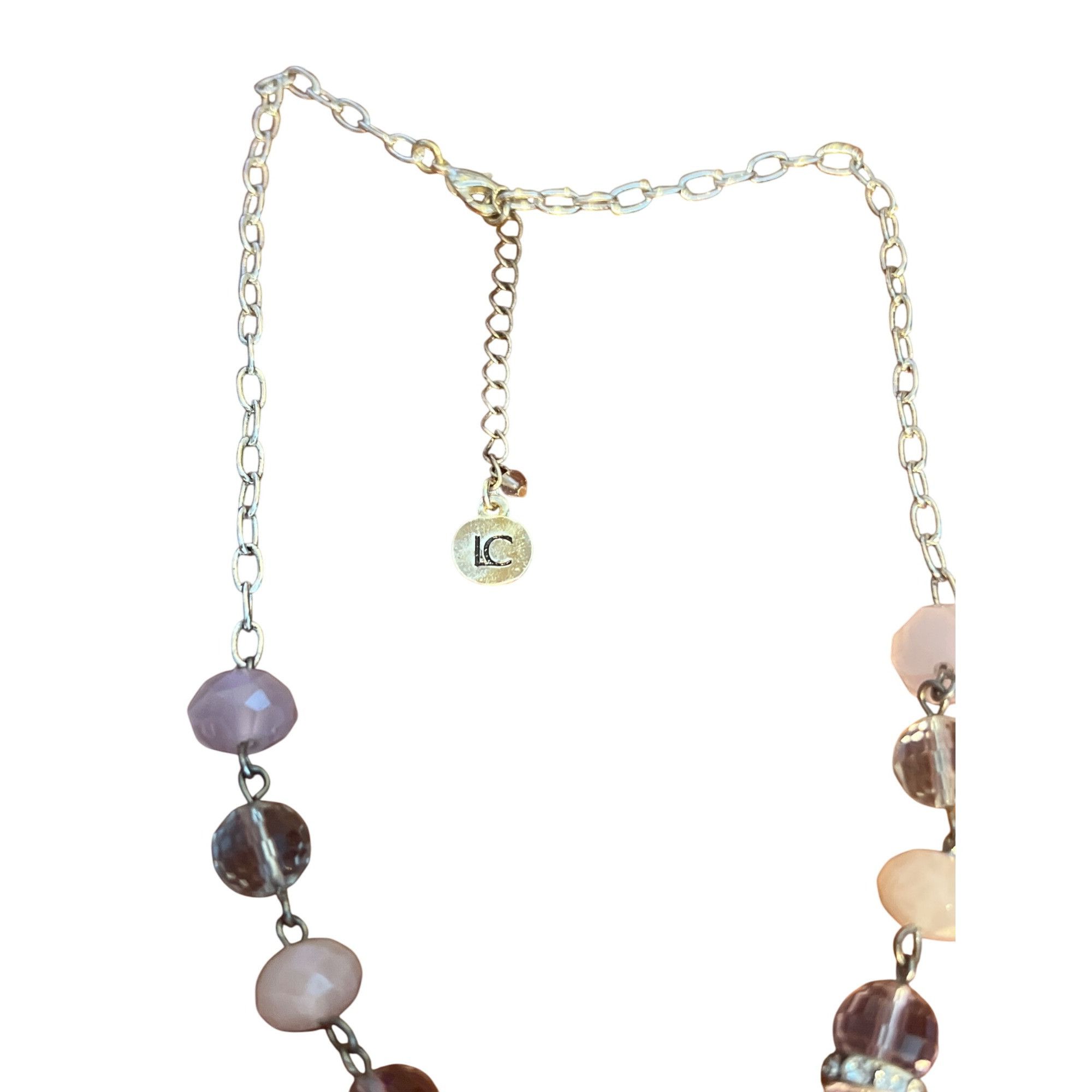 Liz Claiborne Vintage Liz Claiborne Silver Tone Y Necklace Pink Glass Acry Size ONE SIZE - 4 Thumbnail
