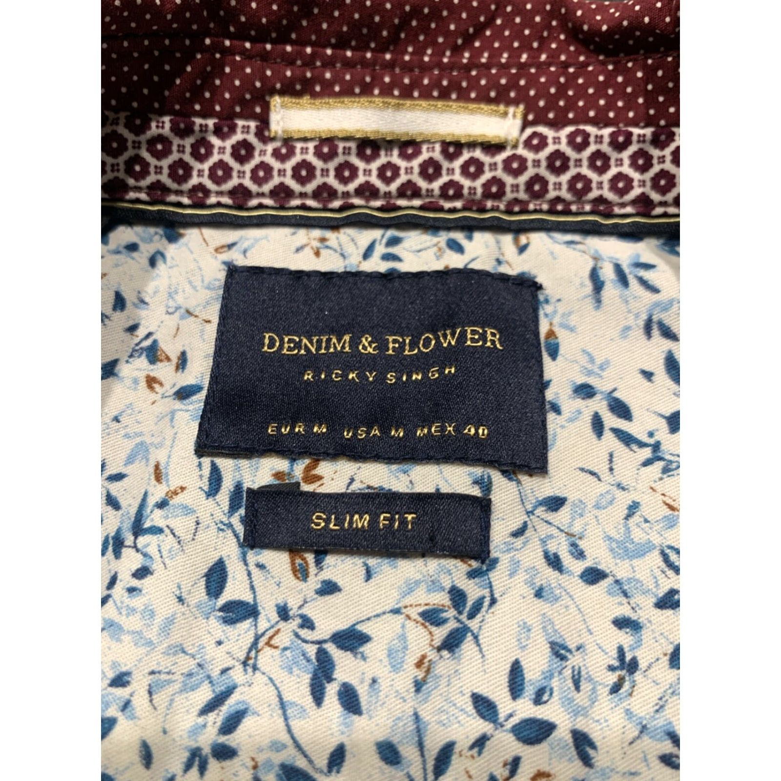 Denime VINTAGE Denim & Flower Ricky Singh Men Shirt L Short Sleeve Maroon Dots Slim Fit Graphic Print Size US L / EU 52-54 / 3 - 7 Thumbnail