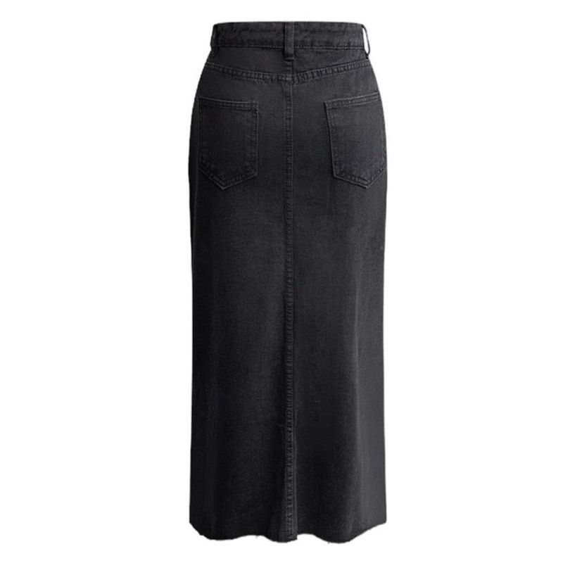 Other Micas Medium Black Split Denim Midi Asymmetrical Waist Skirt Size 30" / US 8 / IT 44 - 2 Thumbnail