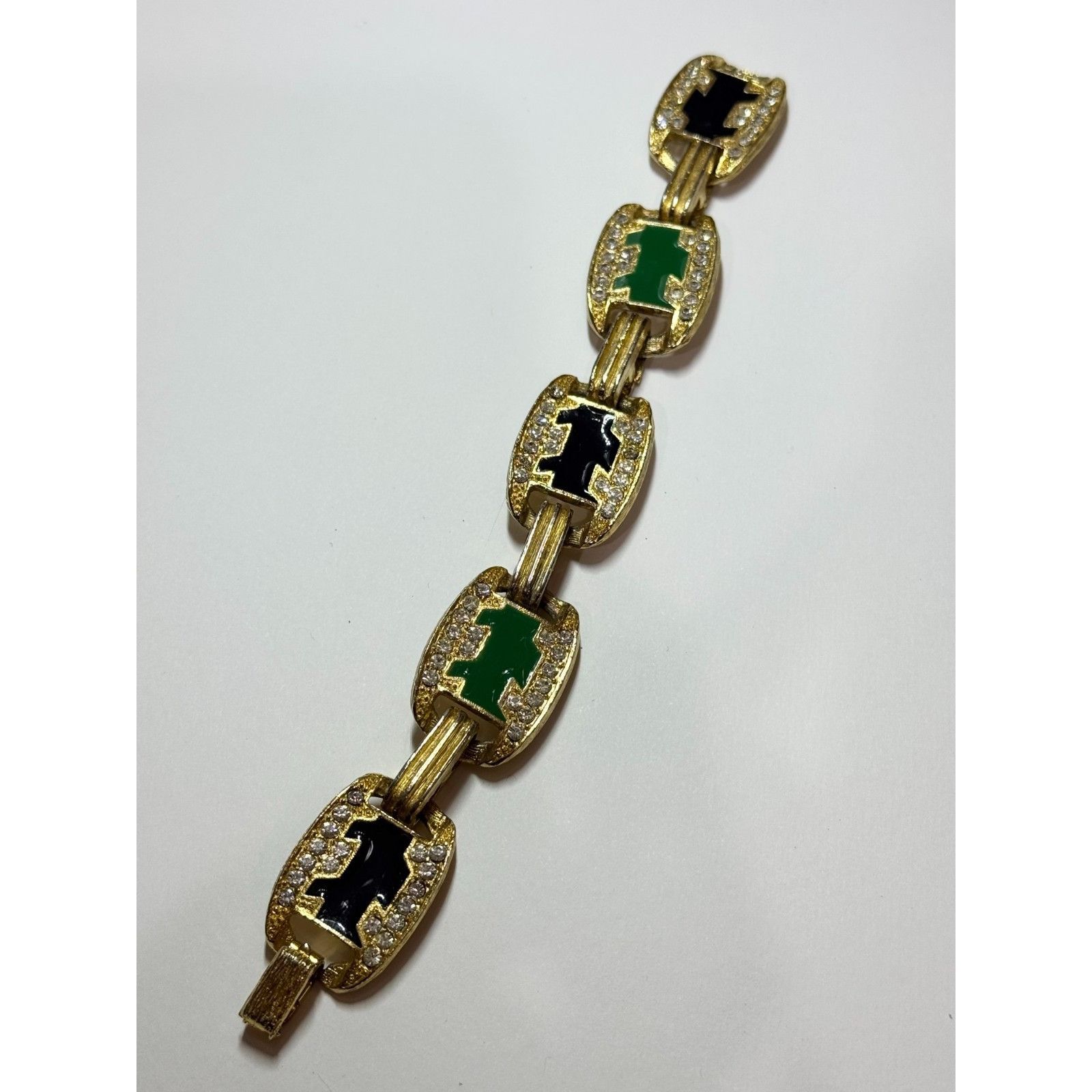 Other Vintage rhinestone enamel brushed gold panel bracelet Size ONE SIZE - 6 Thumbnail
