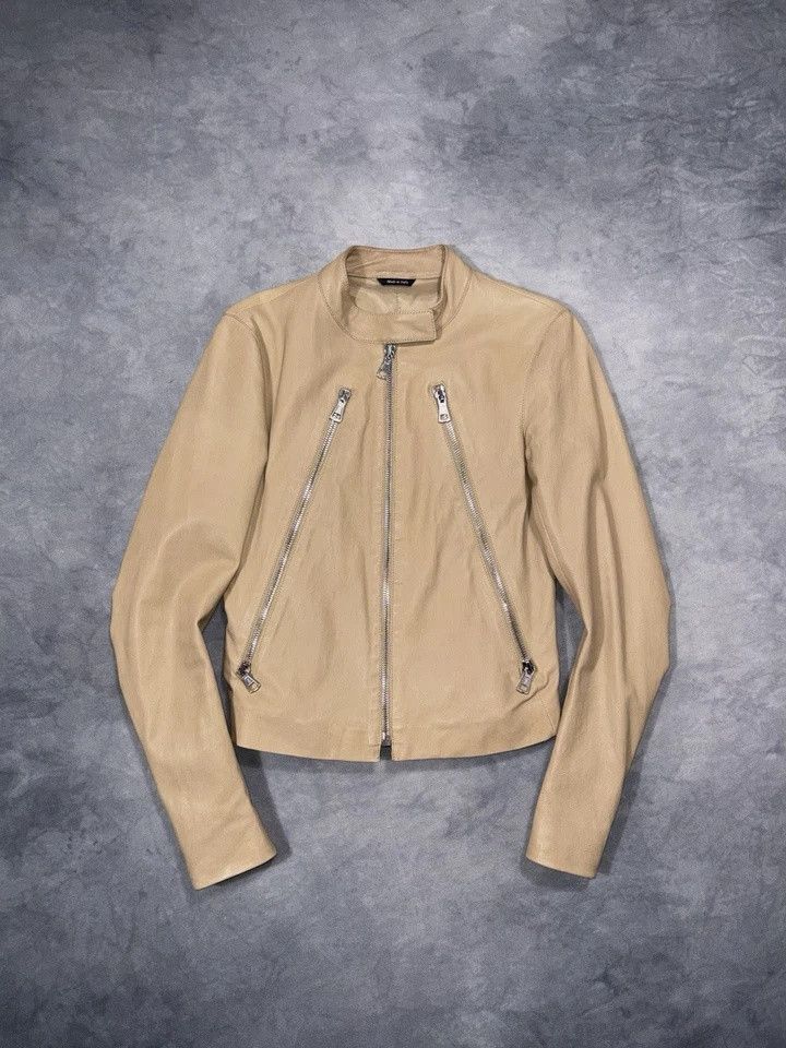 Maison Margiela Maison Margiela Moto Biker Beige Leather Jacket Size US S / EU 44-46 / 1 - 1 Thumbnail