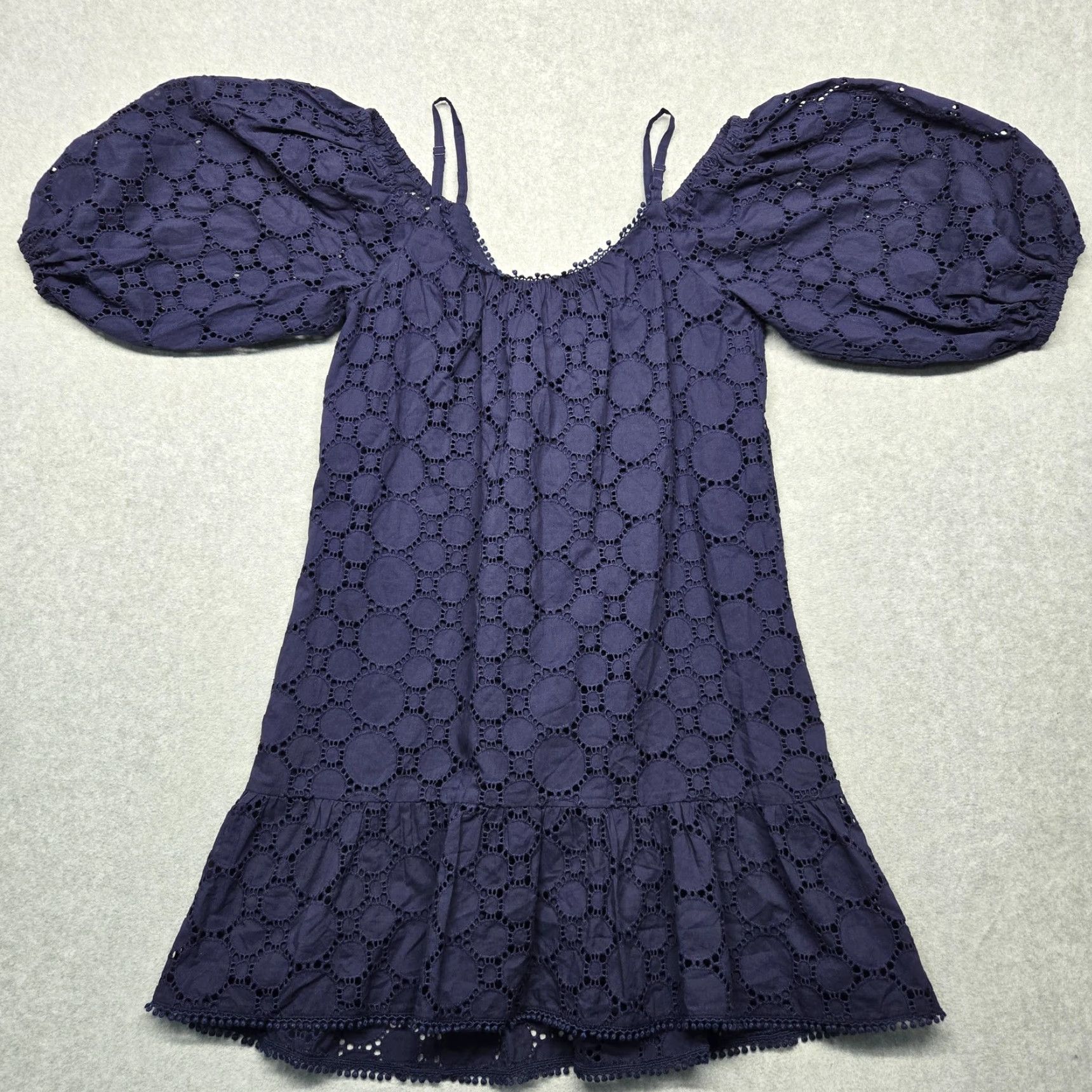 Parker Parker Womens Small Blue Eyelet Puff Sleeve Mini Dress Aquarius Off the Shoulder Short Sleeve Cotton 32.5in A-Line Bohemian Chic Dress Mens? Size S / US 4 / IT 40 - 3 Thumbnail