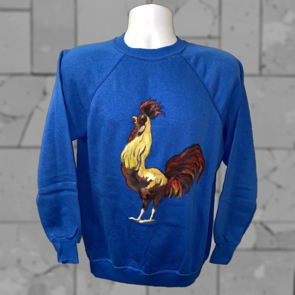 Vintage Men's USA Made Blue Fleece Lined Handpainted Crewneck Sweater Size M Size US M / EU 48-50 / 2 - 1 Thumbnail