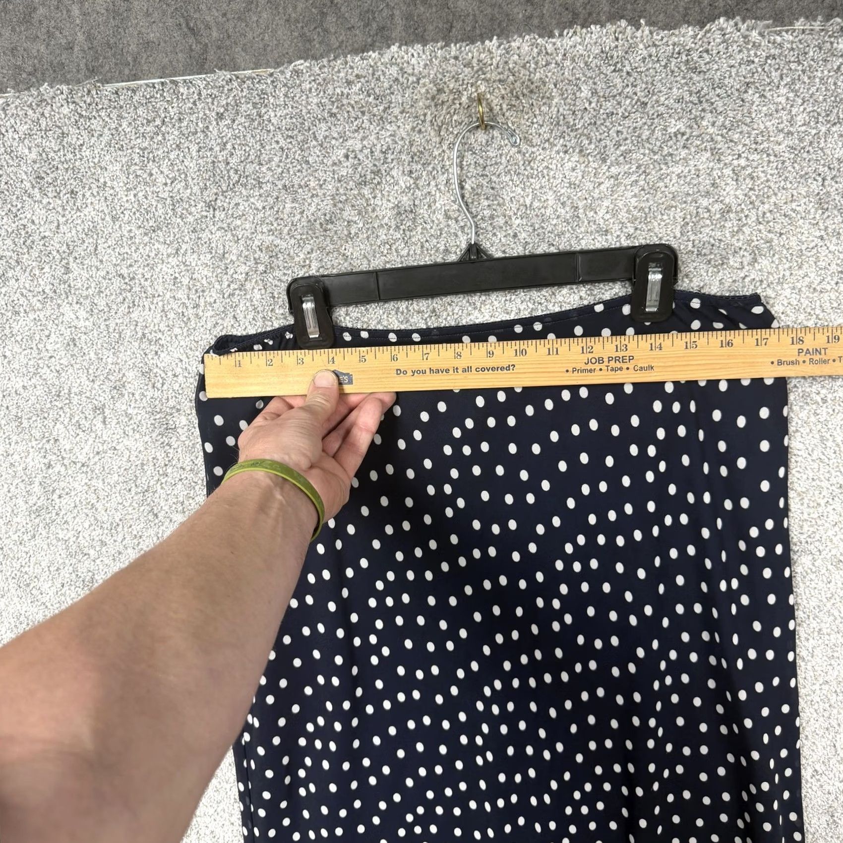 Vintage VINTAGE Chadwicks Skirt 16 Navy Polka Dot Long Trumpet Office Workwear Ruffle Flounce Chiffon Layered Linen Polyester Womens (50s 60s) Size 38" / US 16 / IT 52 - 2 Thumbnail