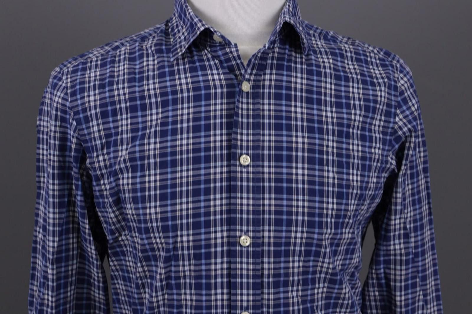 Designer Hackett London Slim Fit Blue Check Button Down Shirt Size M Size US M / EU 48-50 / 2 - 2 Thumbnail