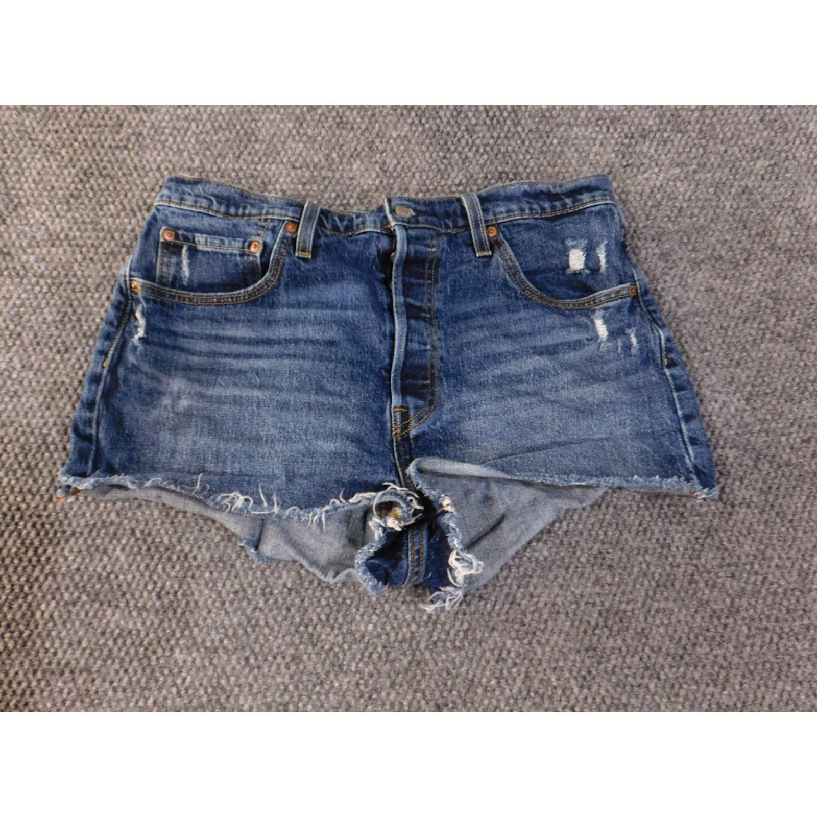 Levi's Levi’s Denim Shorts Womens 33 Blue Distressed Cut-Off Button Fly High Rise Casual Size 24" / US 00 / IT 34 - 3 Thumbnail
