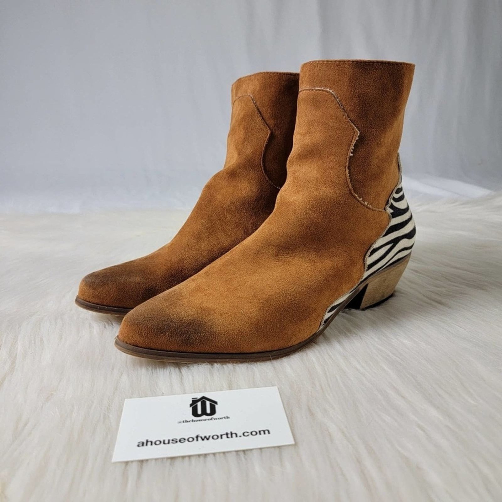 Designer Joli Zebra Animal Print Suede Leather Chelsea Boot - 9 Size US 9 / IT 39 - 2 Thumbnail