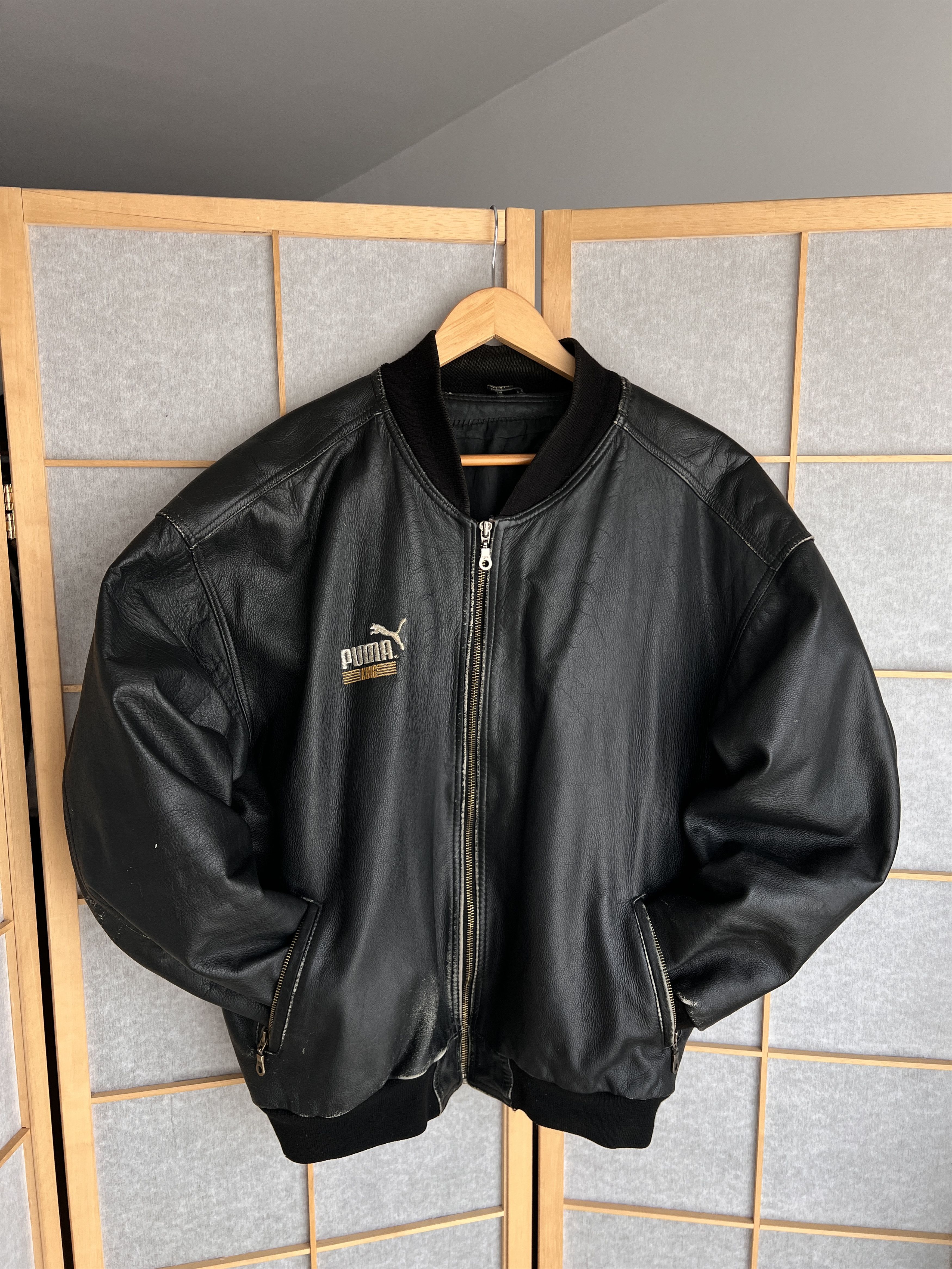 Puma PUMA KING rare vintage 1985 boxy bomber leather jacket baggy Size US L / EU 52-54 / 3 - 4 Thumbnail