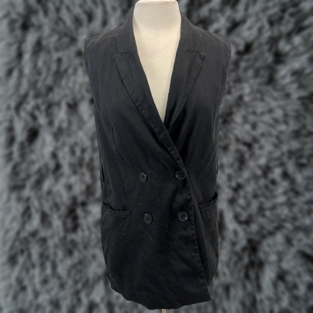 Jason Wu JASON WU Linen Blend Vest Women M Black Sleeveless Mid-Length Button Double Breasted Belt Loops, No Belt, Vintage? No Size M / US 6-8 / IT 42-44 - 1 Thumbnail