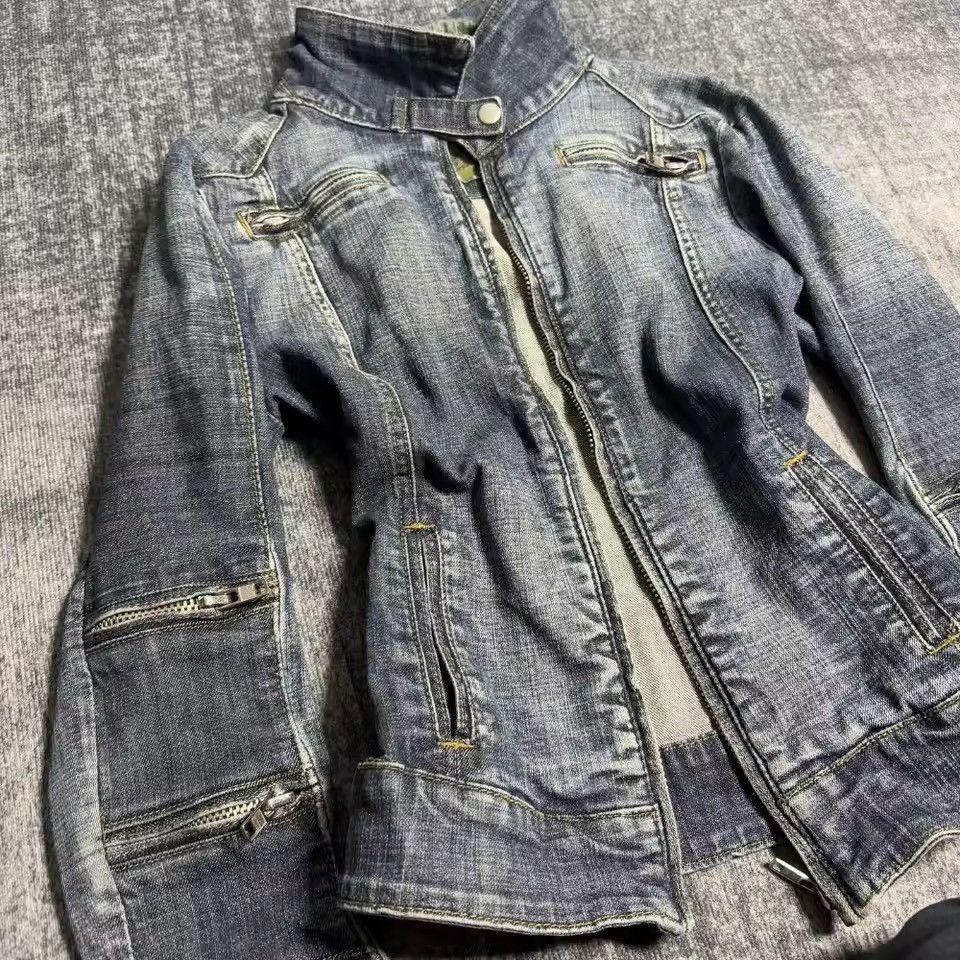Jean Vintage Retro Style Gothic Zipper Denim Jacket Y2k Size S / US 4 / IT 40 - 3 Thumbnail