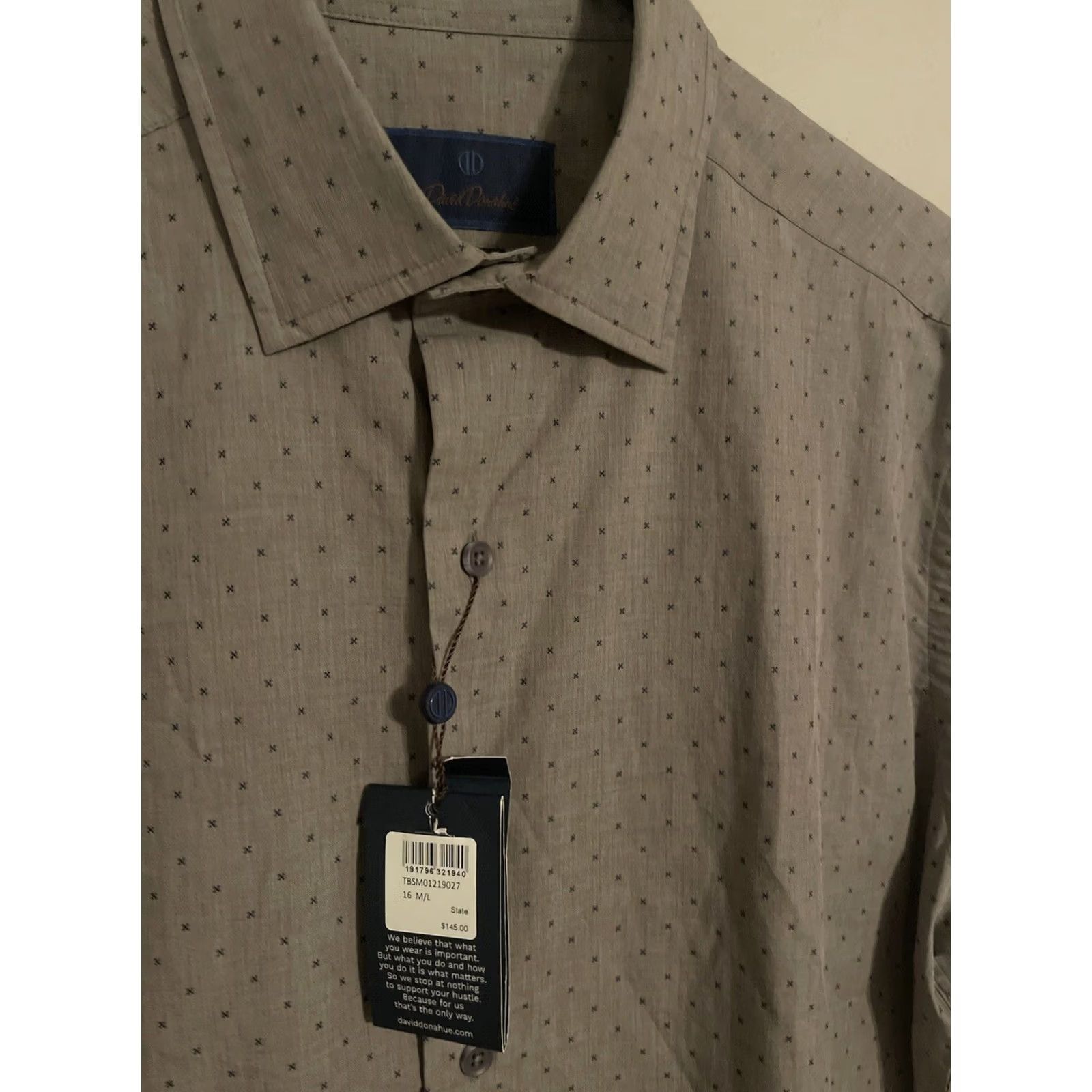 David Donahue David Donahue Dress Shirt Mens 16 Gray Geometric L/S Button Up Size 42R - 3 Thumbnail