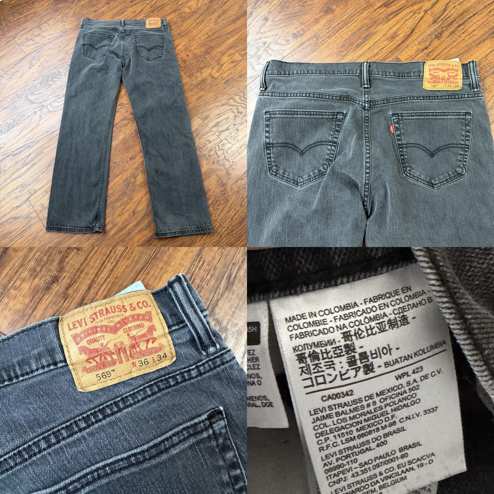 Levi's Levi's 569 Jeans Mens 36 Gray Straight Relaxed Denim Stretch 34x31 Dark Wash Logo Pockets Mid Rise Regular Inseam 31 Size US 34 / EU 50 - 8 Thumbnail