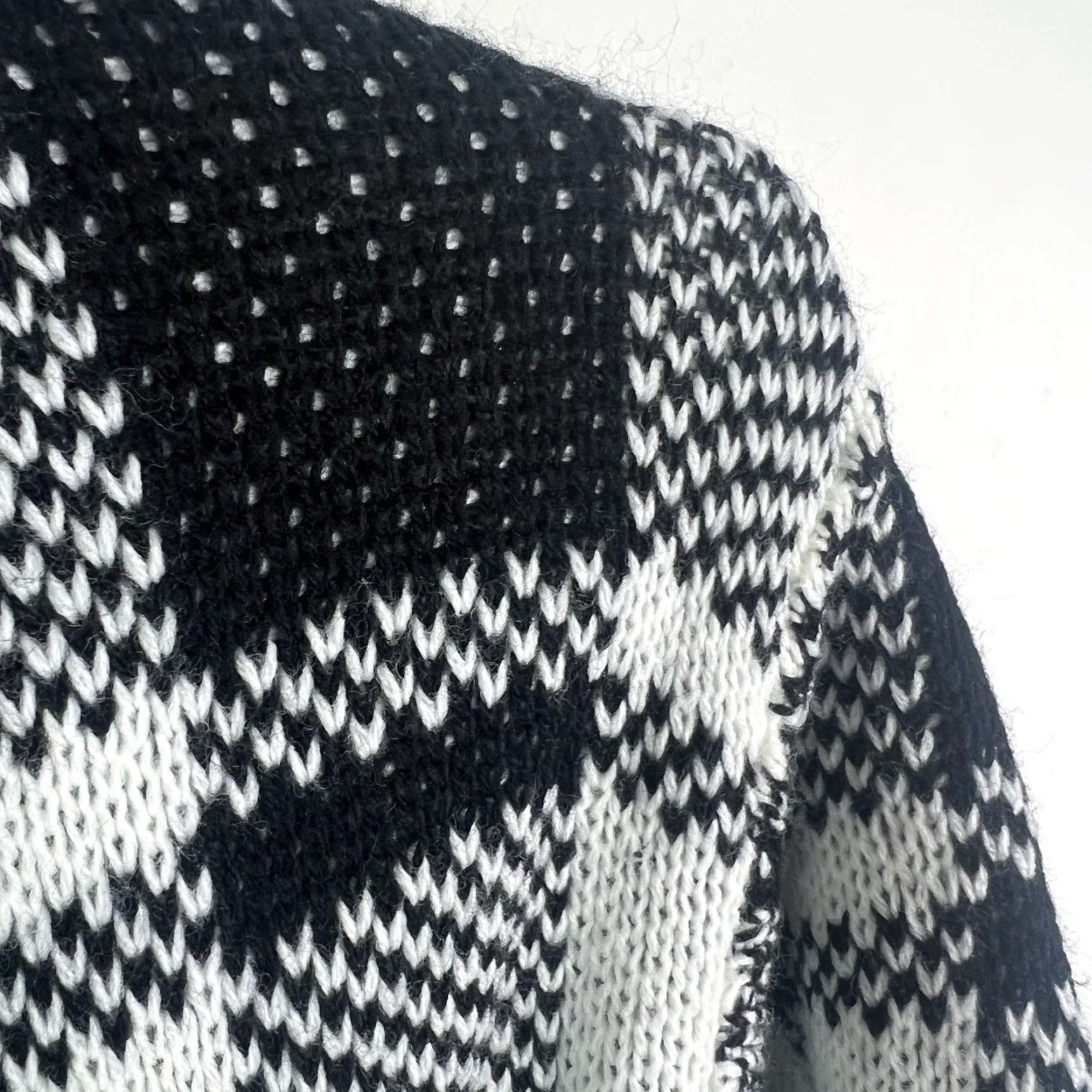 Vintage Papillon Cardigan Women L White/Black Hooded Belted Checked Knit V-Neck Sweater Jacket Size L / US 10 / IT 46 - 5 Thumbnail