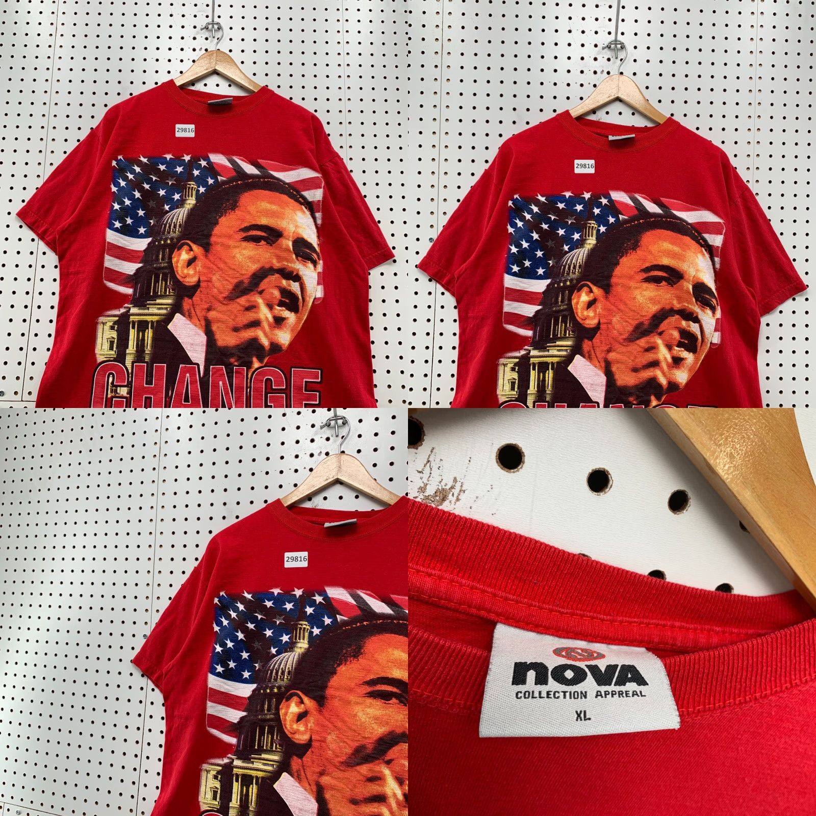 Vintage VINTAGE President Barack Obama CHANGE Shirt Red Mens XL USA Flag Presidential Size US XL / EU 56 / 4 - 8 Thumbnail