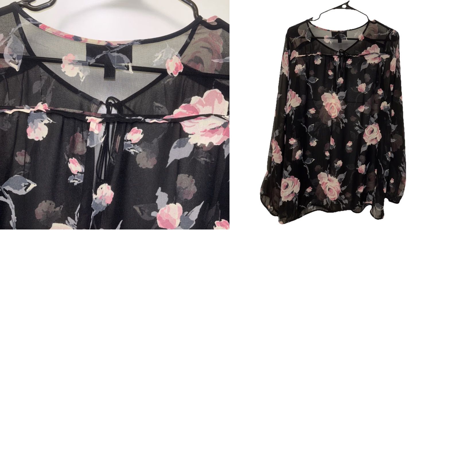 Vintage Lane Bryant Blouse Shirt Tunic Top Boho Peasant Floral Sheer Black Balloon Sleeve V-Neck Polyester 14 16 Casual Womens Size XXL / US 16-18 / IT 52-54 - 8 Thumbnail