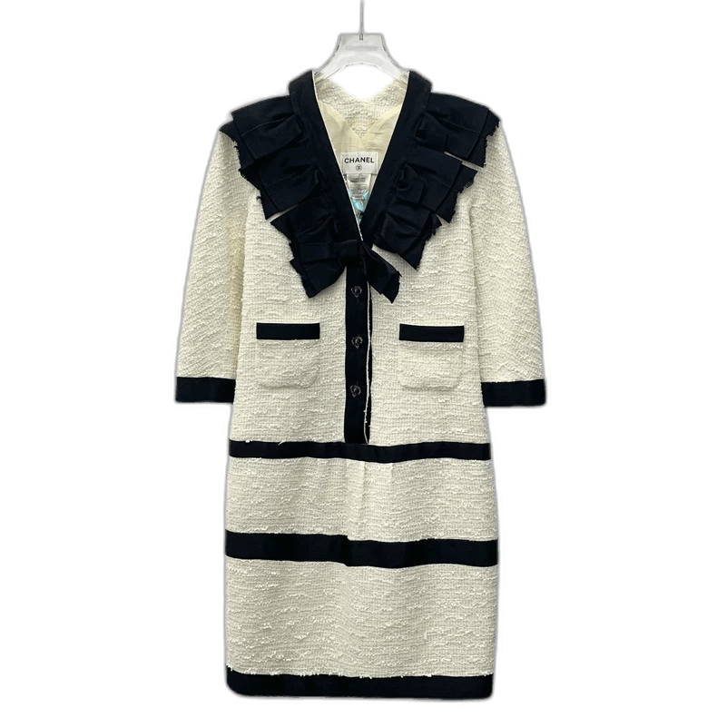 Chanel Chanel Beige Bow V-neck Long Sleeve Dress Size 22" - 1 Thumbnail