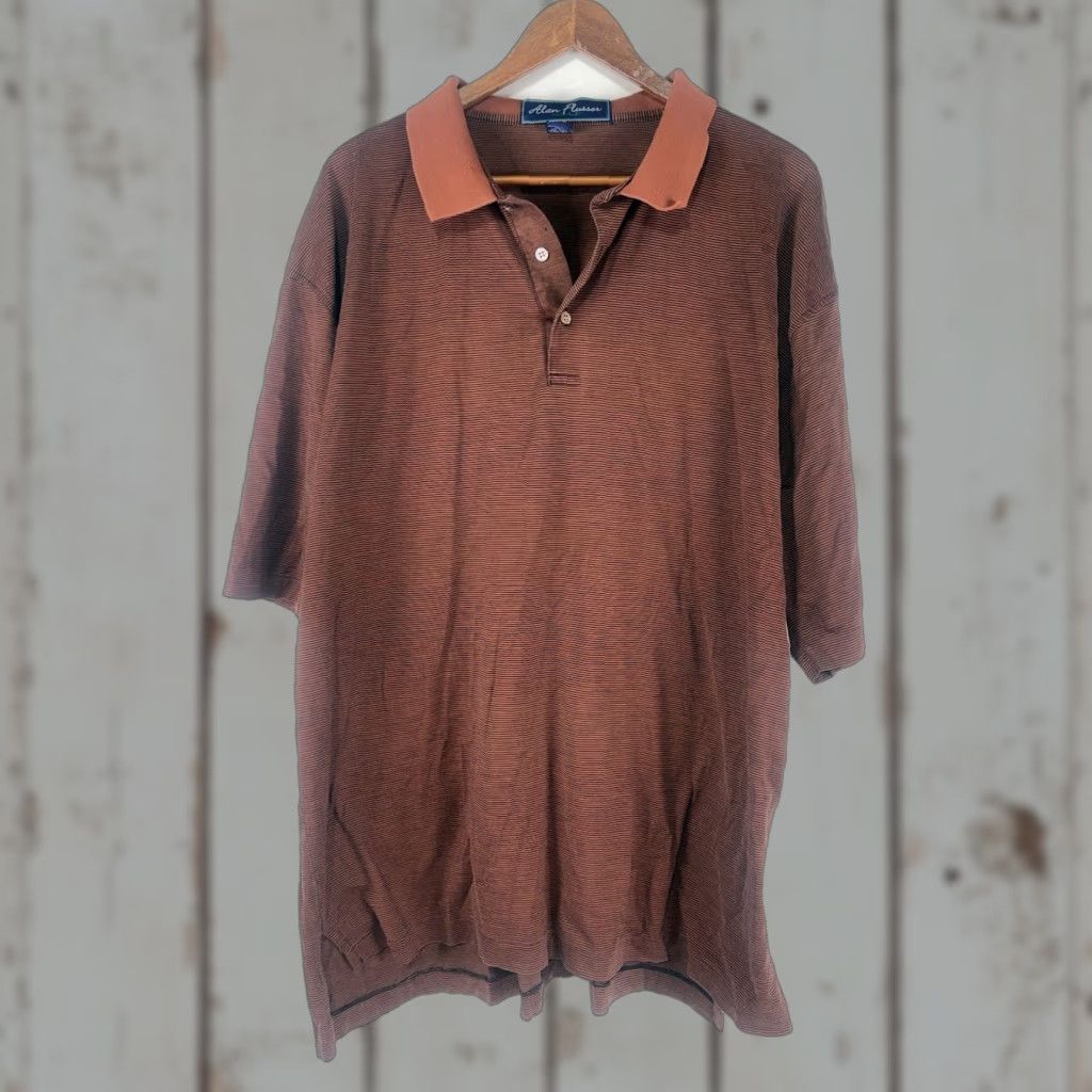 Vintage VINTAGE Alan Flusser Golf Polo Men’s 2XL Short Sleeve Burnt Orange/Black Striped Cotton Activewear Size US XXL / EU 58 / 5 - 1 Thumbnail