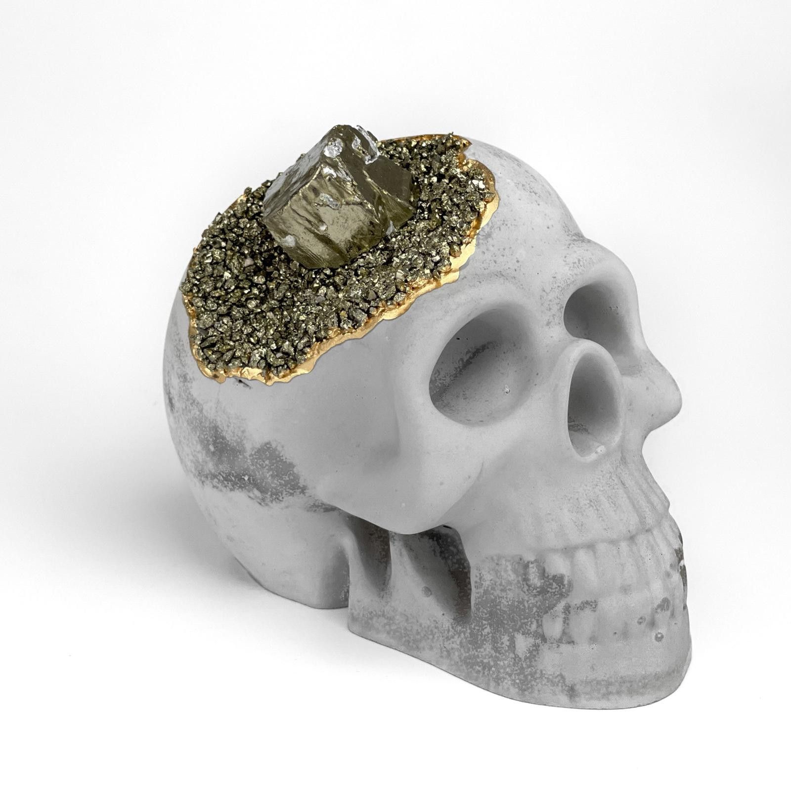 Other Pyrite Crystal Skull | Handmade Concrete Geode Decor Size ONE SIZE - 4 Thumbnail