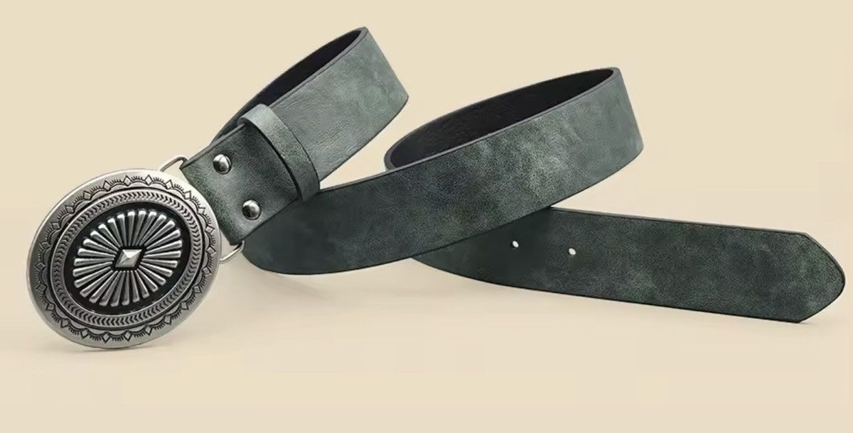 Japanese Brand 100 cm Western Oversized Engraved Buckle Belt Size 32 - 4 Thumbnail