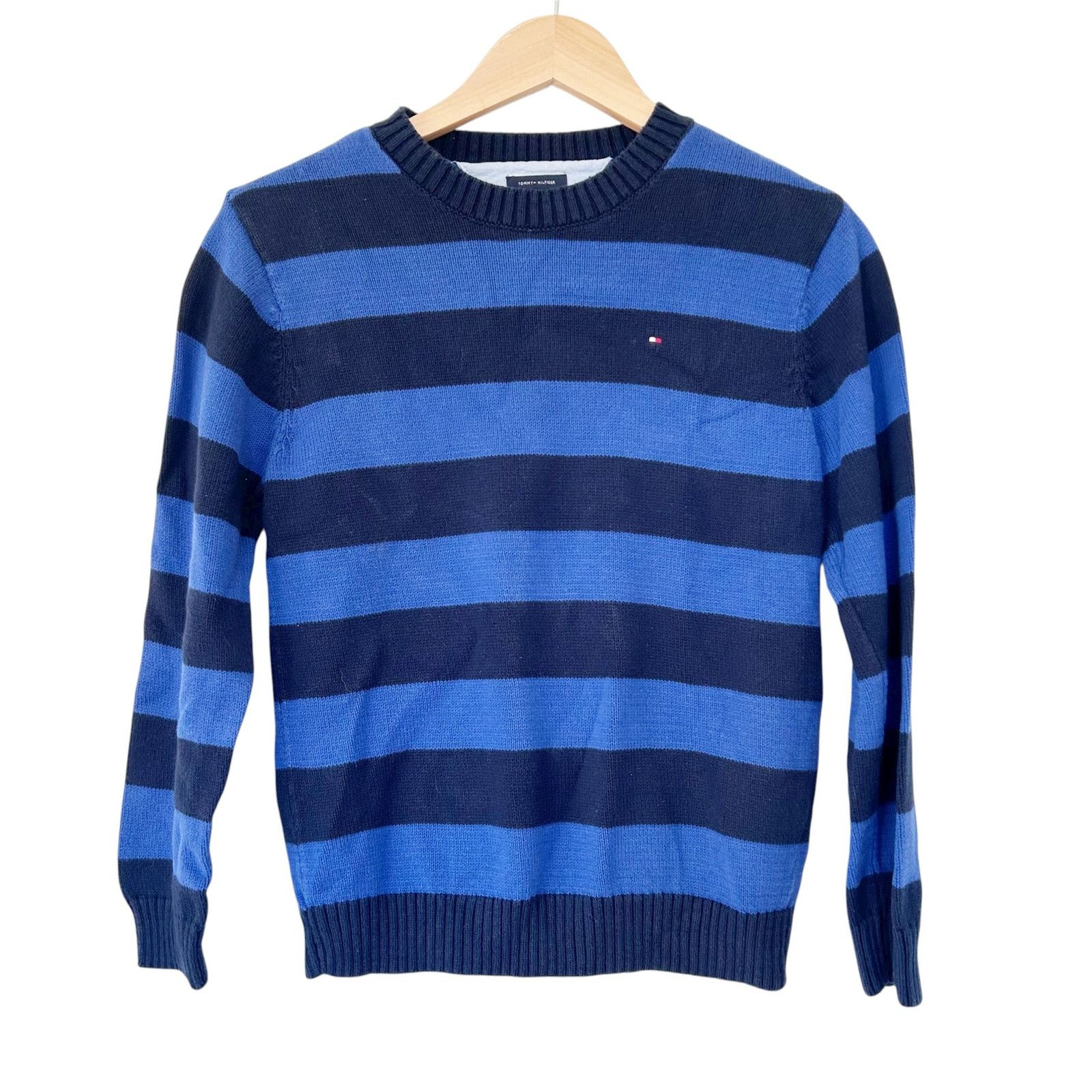 Tommy Hilfiger Tommy Hilfiger Blue Striped Knit Sweater Sz M Boys Size US M / EU 48-50 / 2 - 1 Thumbnail
