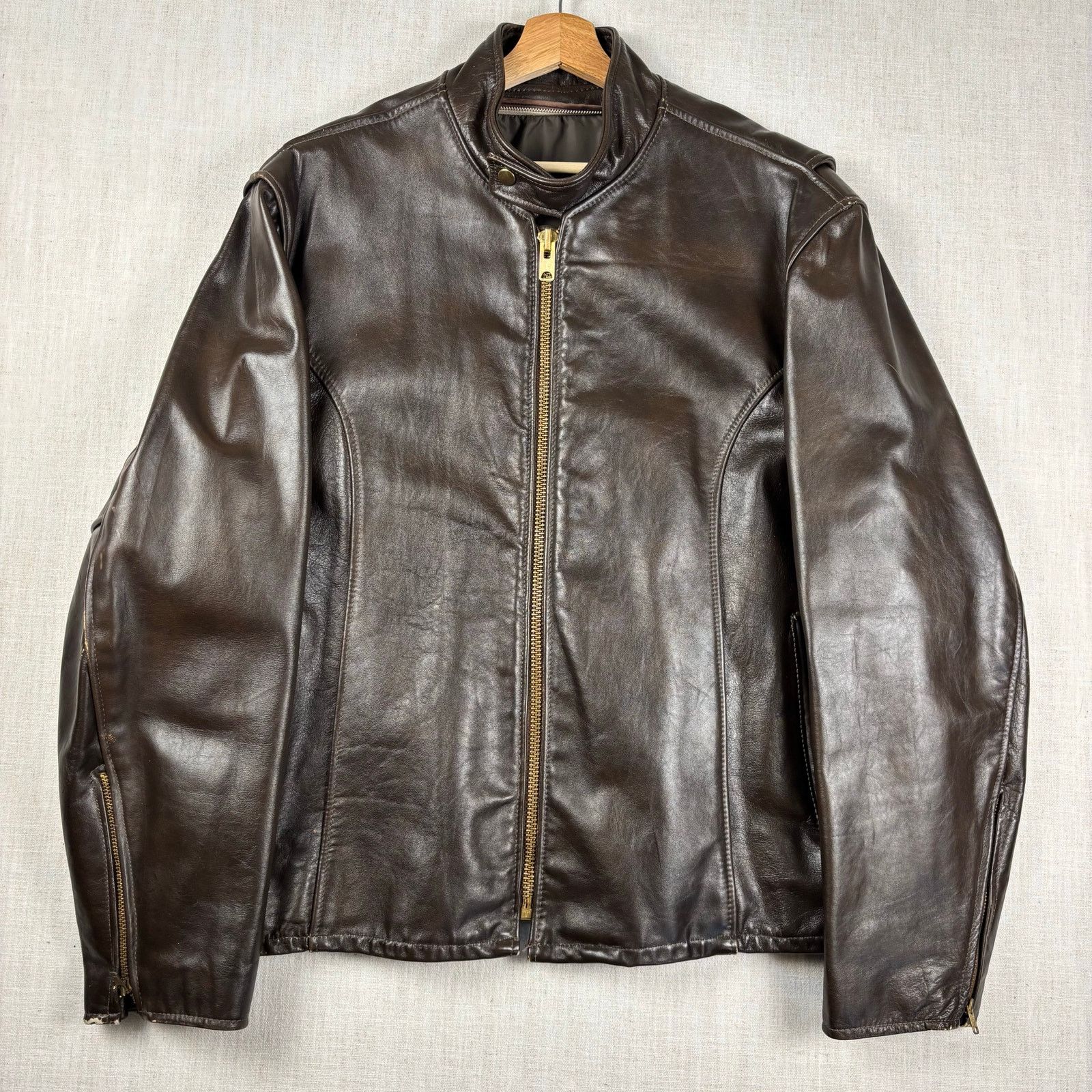 Vintage VTG 70s Brown Leather Motorcycle Talon Zipper Sz 52 Jacket Size US XL / EU 56 / 4 - 1 Thumbnail