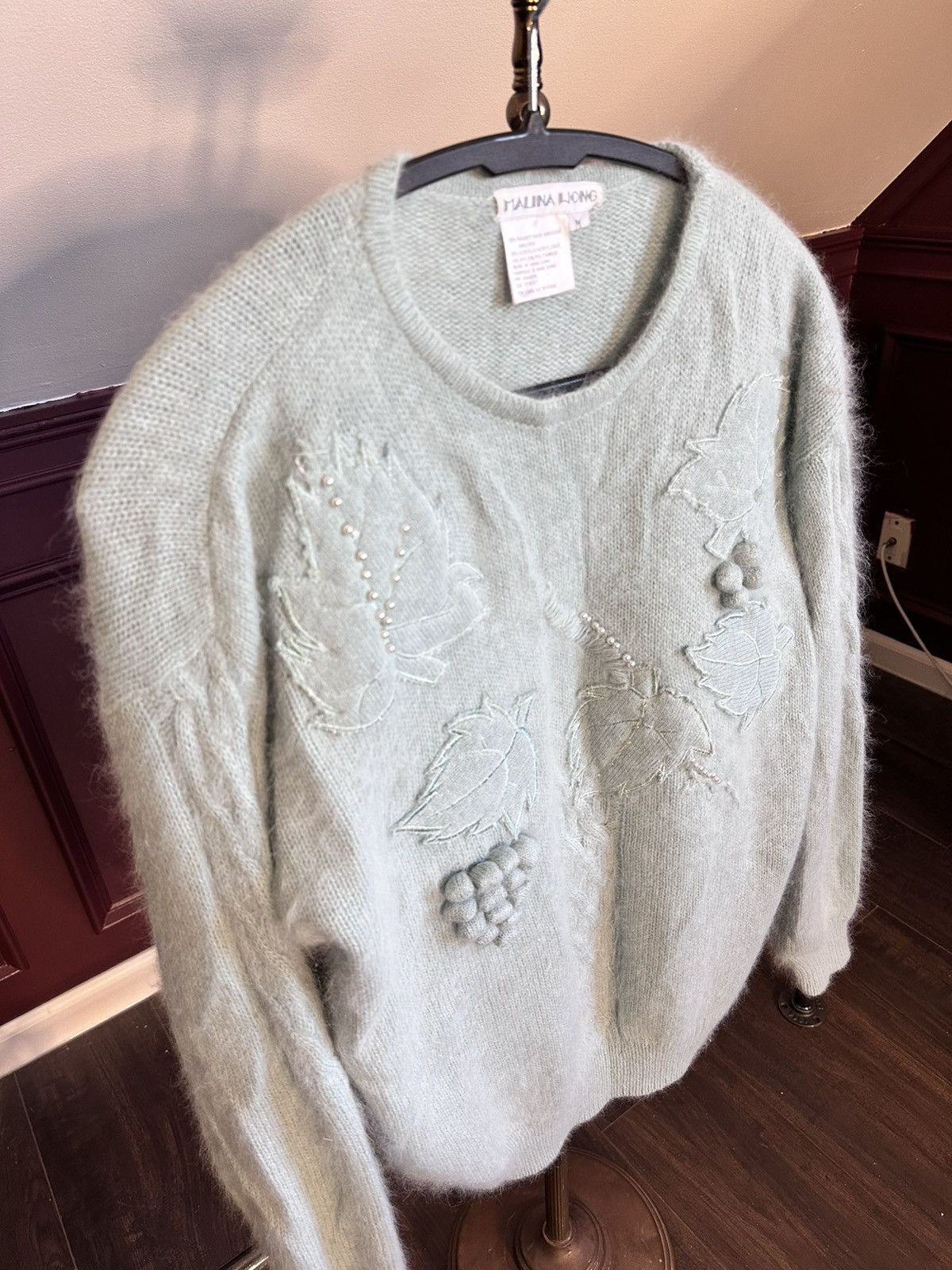 Other 3D knit ANGORA rabbit hair pearl leaf patch vintage sweater Size M / US 6-8 / IT 42-44 - 2 Thumbnail
