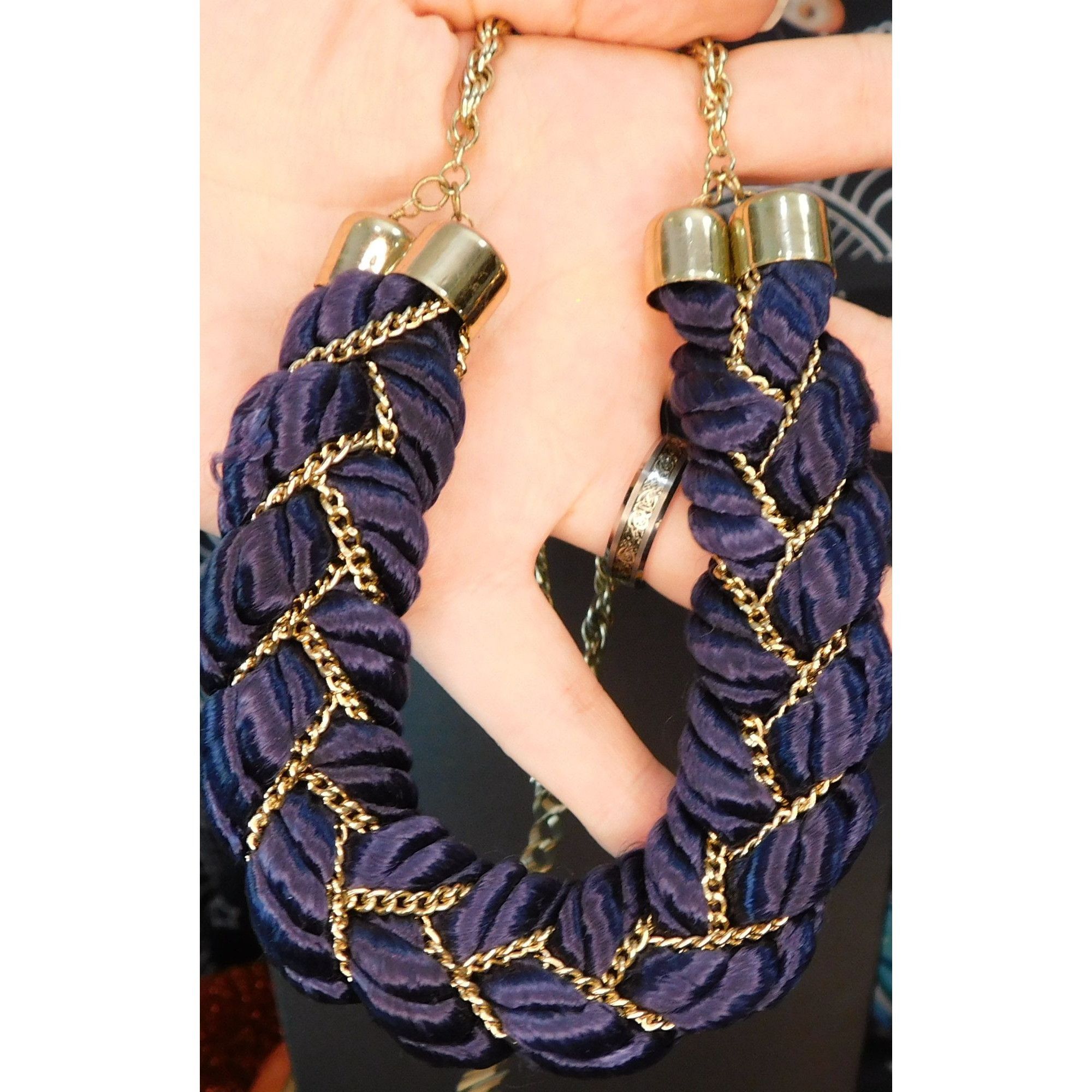 Other Regal Braided Statement Necklace Blue Fabric With Gold Tone Size ONE SIZE - 2 Thumbnail