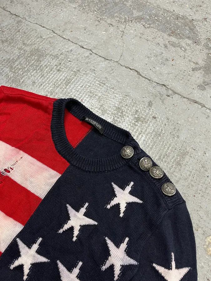 Balmain SS2016 Balmain USA Flag Distressed Buttoned Sweater Size US S / EU 44-46 / 1 - 5 Thumbnail
