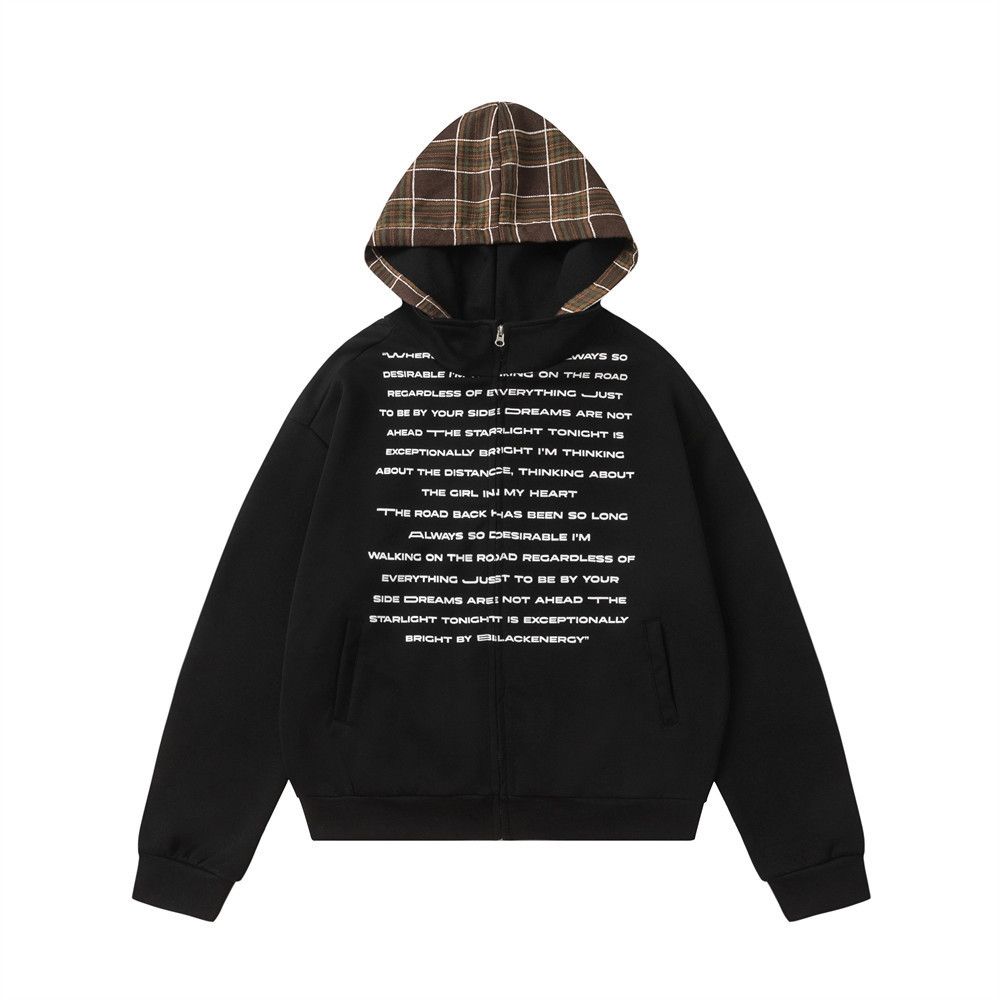 Vintage Men's loose zipper fake two-piece plaid hoodie Size US M / EU 48-50 / 2 - 1 Thumbnail